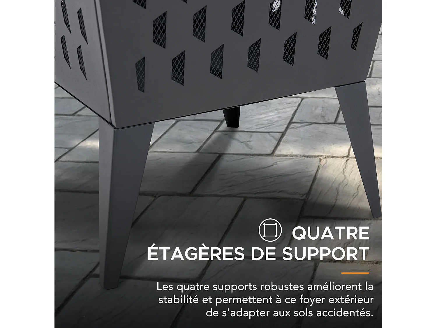 Foyer carré en acier ALBANI 46 cm avec couvercle et tisonnier