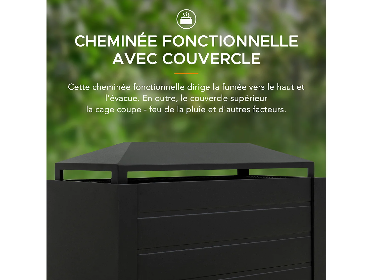 Cheminée d'extérieur VULTURE avec conduit et porte-bûches