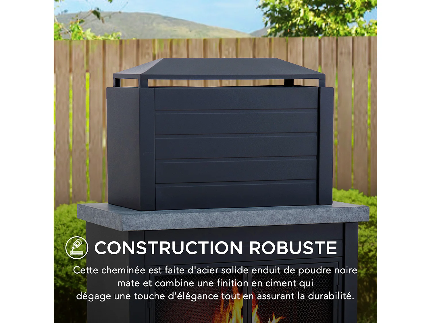 Cheminée d'extérieur VULTURE avec conduit et porte-bûches