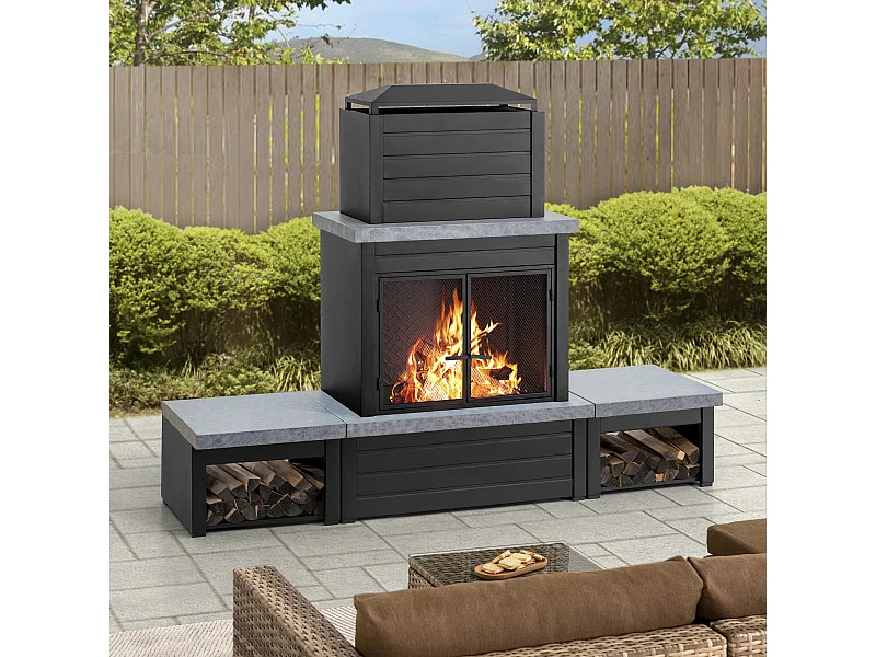 Cheminée d'extérieur VULTURE avec conduit et porte-bûches