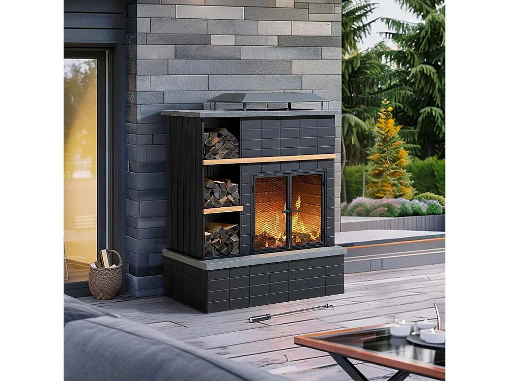 Cheminée à bois ETNA avec conduit et porte-bûches