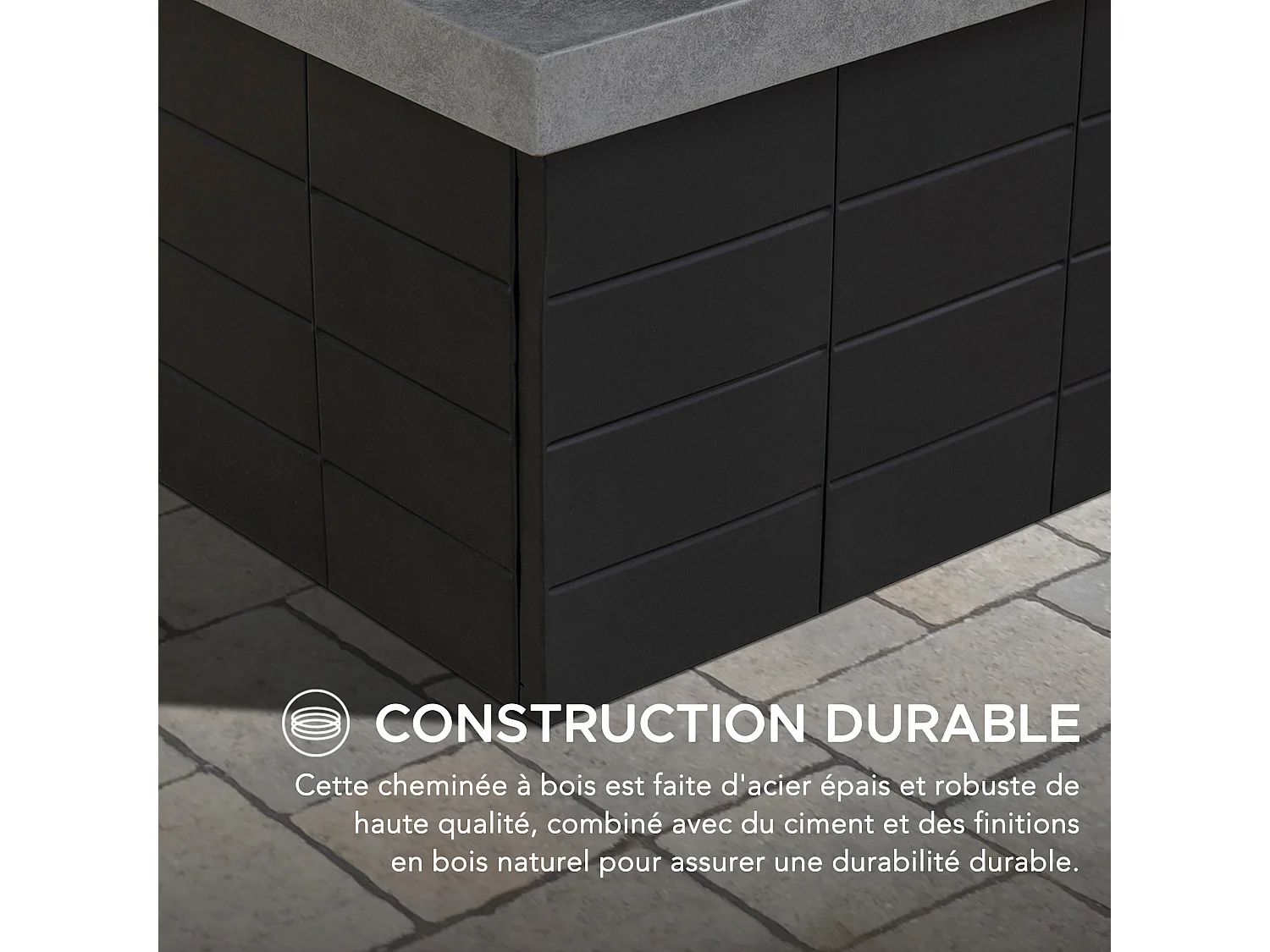 Cheminée à bois ETNA avec conduit et porte-bûches