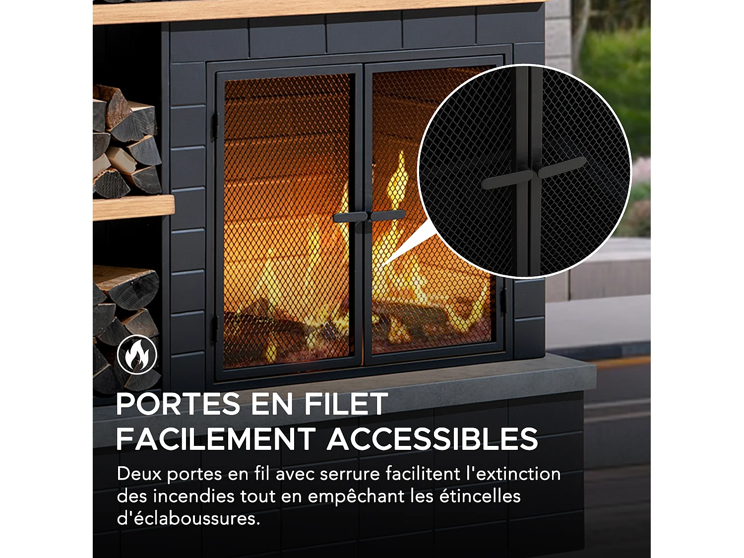 Cheminée à bois ETNA avec conduit et porte-bûches