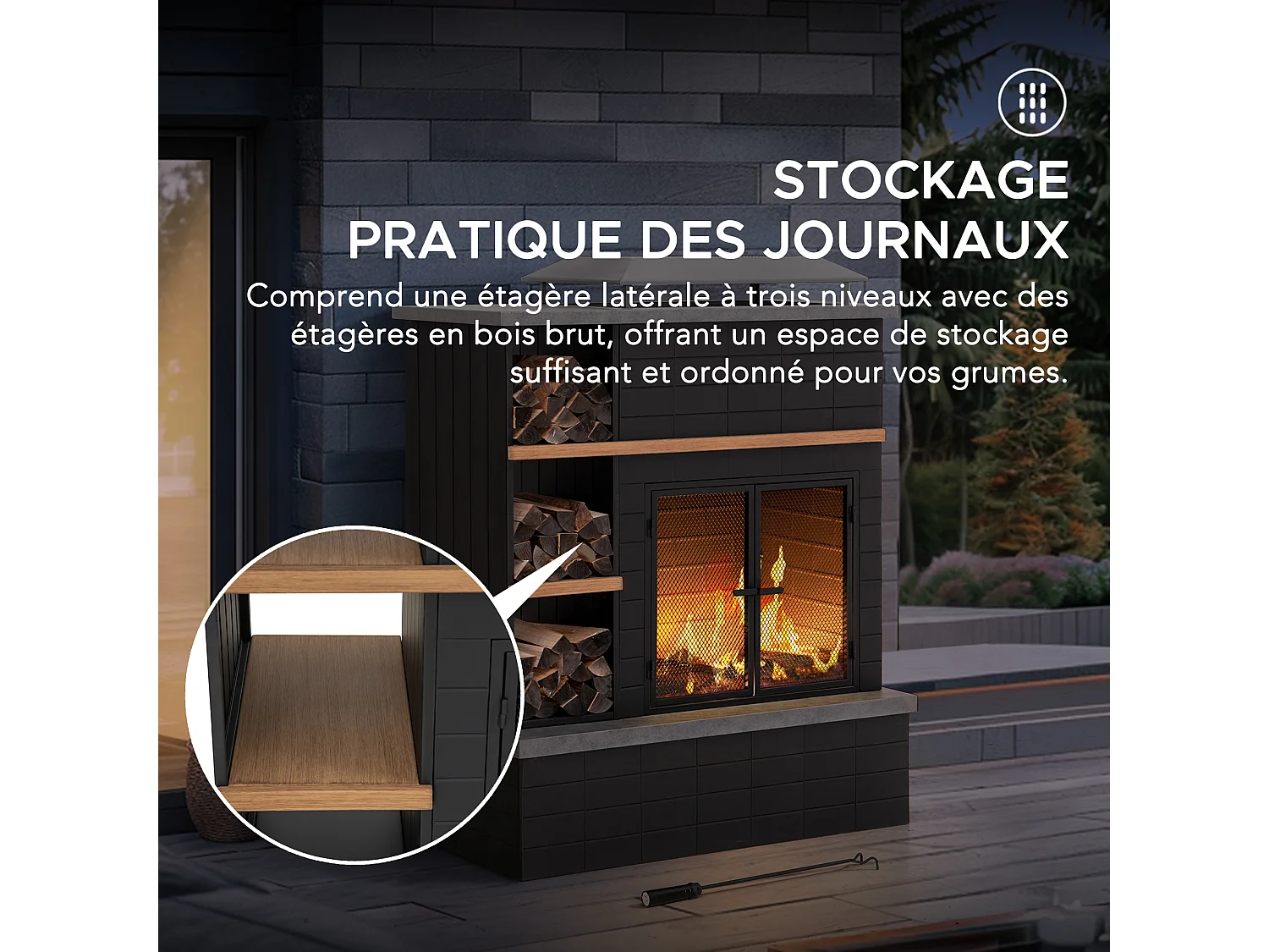 Cheminée à bois ETNA avec conduit et porte-bûches