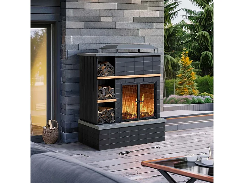 Cheminée à bois ETNA avec conduit et porte-bûches