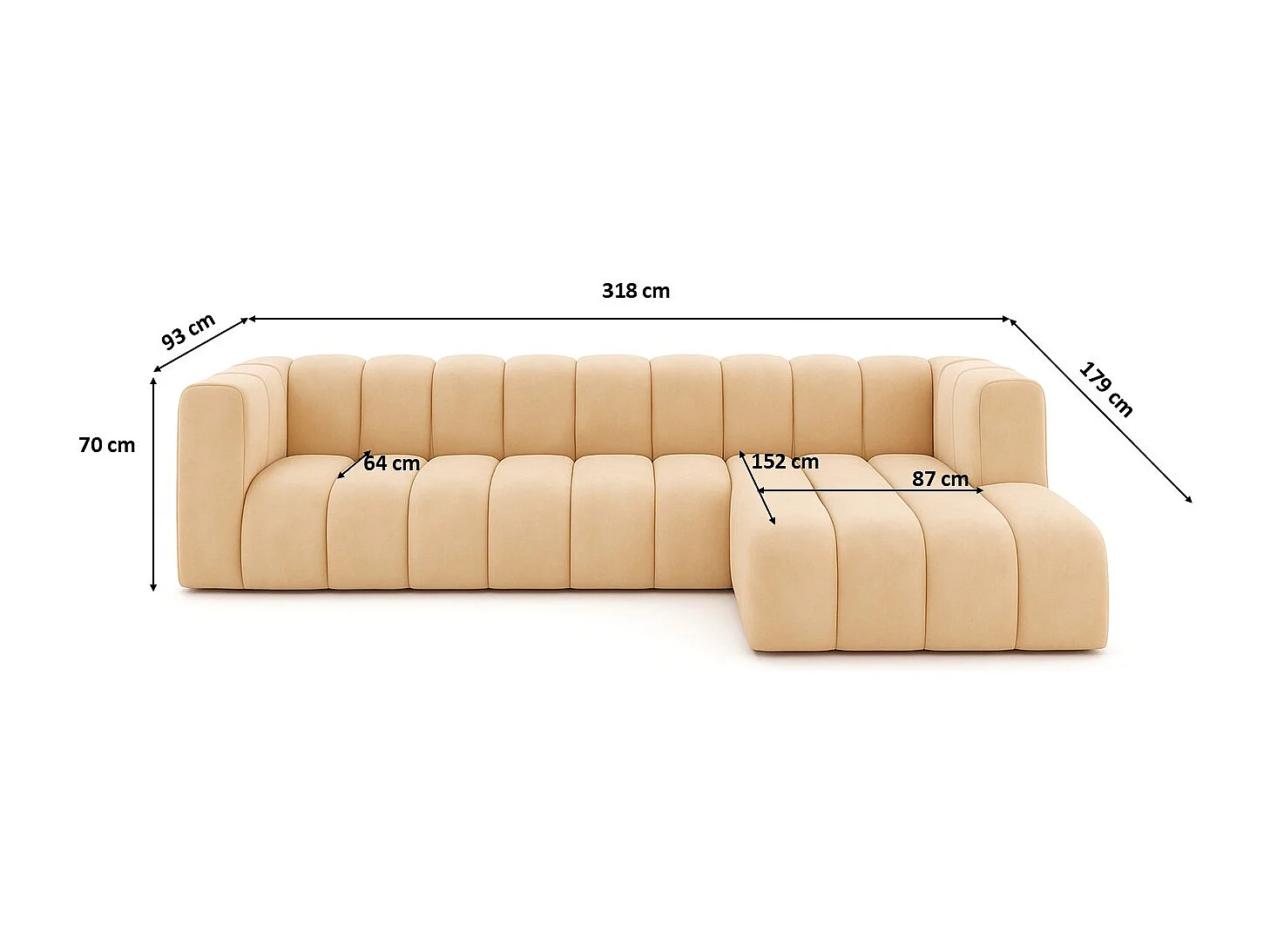 Ecksofa L-Form GRAND 318 cm, Stoff Salvador, Beige, Rechts