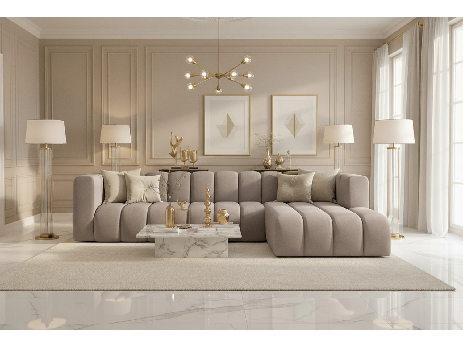 Ecksofa L-Form GRAND 318 cm, Stoff Salvador, Grau, Rechts