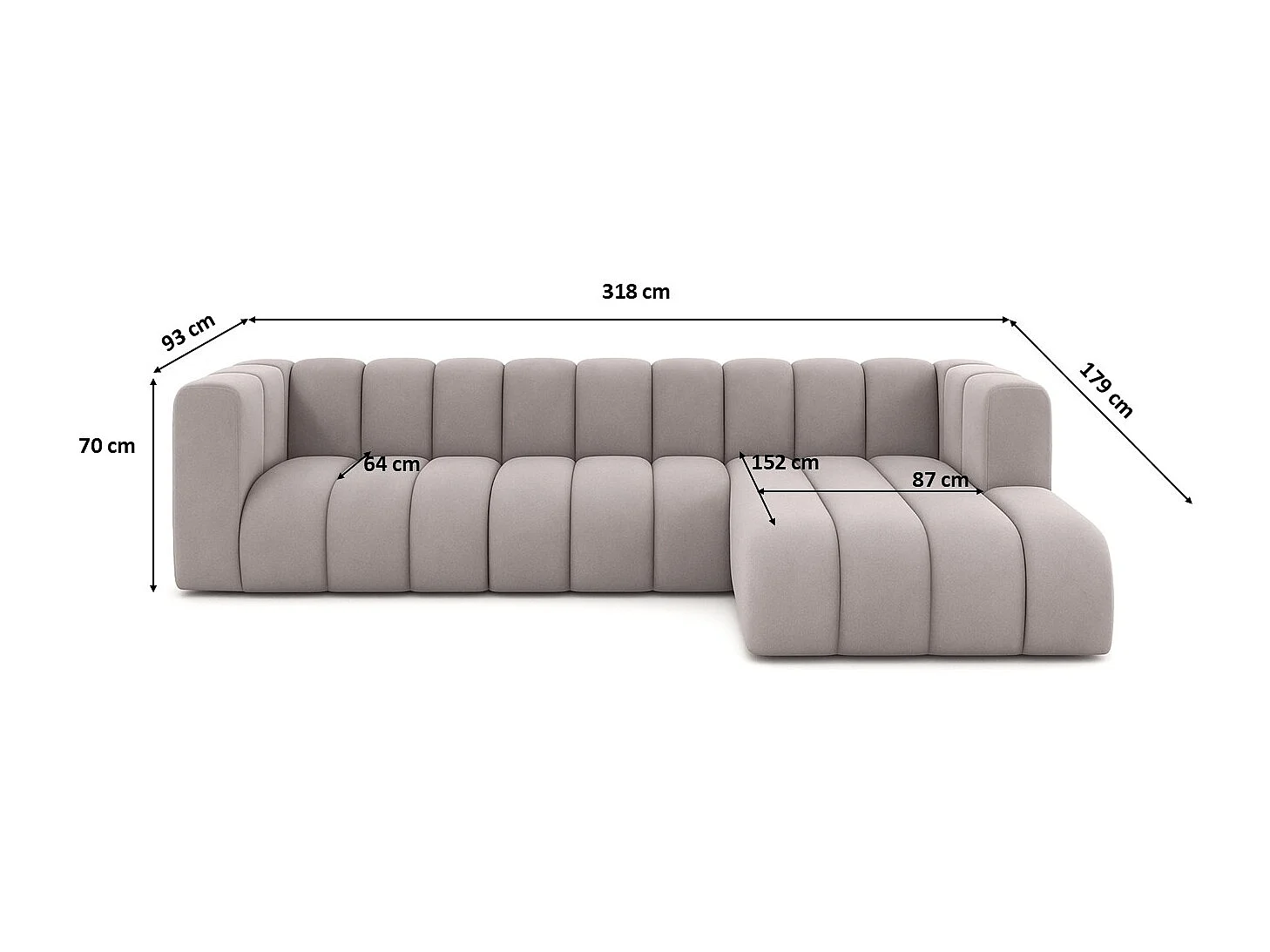 Ecksofa L-Form GRAND 318 cm, Stoff Salvador, Grau, Rechts