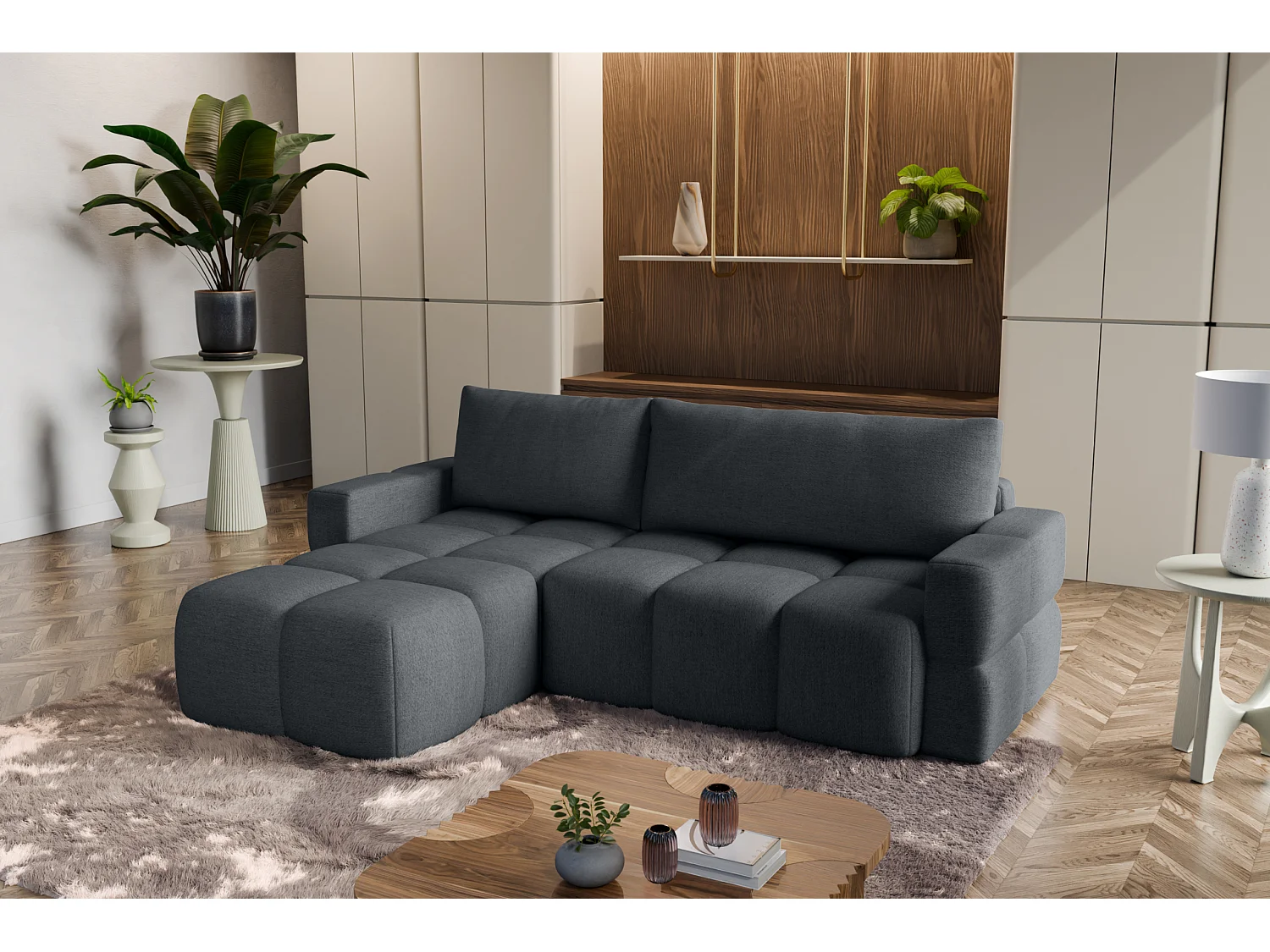 Canapé d'Angle réversible avec fonction de couchage FUMO du fabricant noir