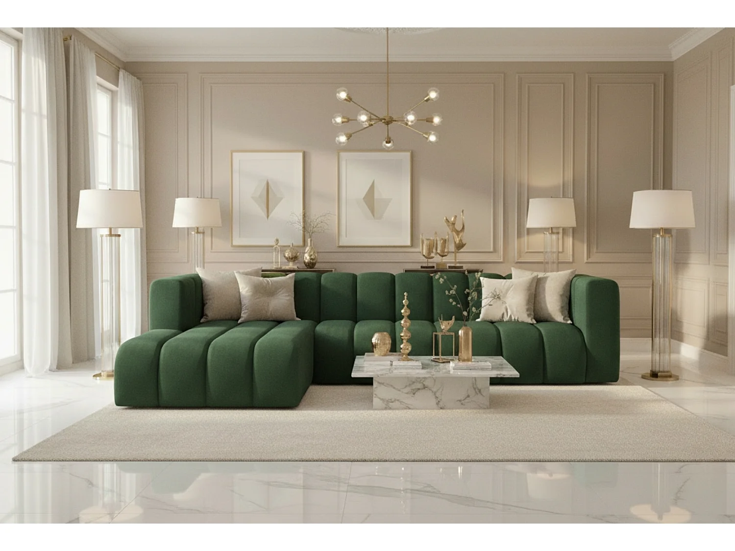 Ecksofa L-Form GRAND 318 cm, Stoff Salvador, Grün, Links