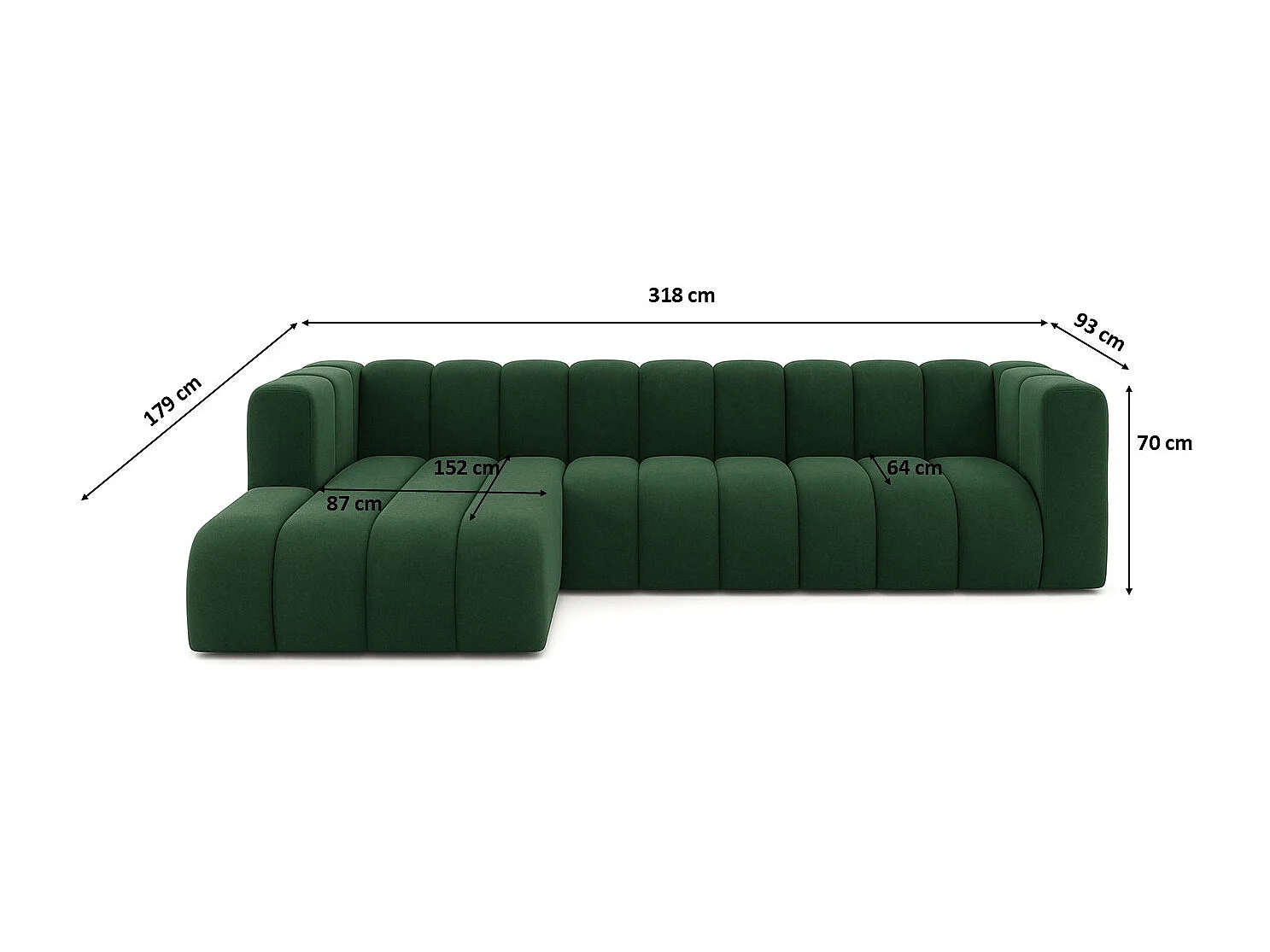 Ecksofa L-Form GRAND 318 cm, Stoff Salvador, Grün, Links