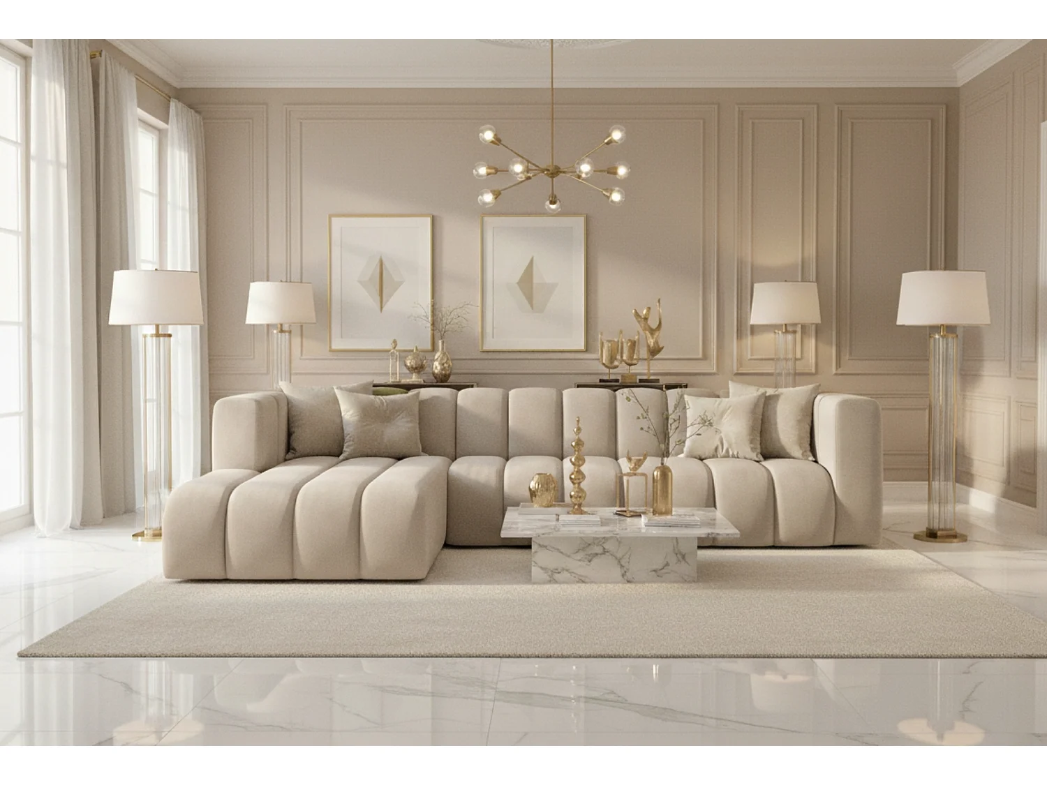 Ecksofa L-Form GRAND 318 cm, Stoff Salvador, Beige, Links