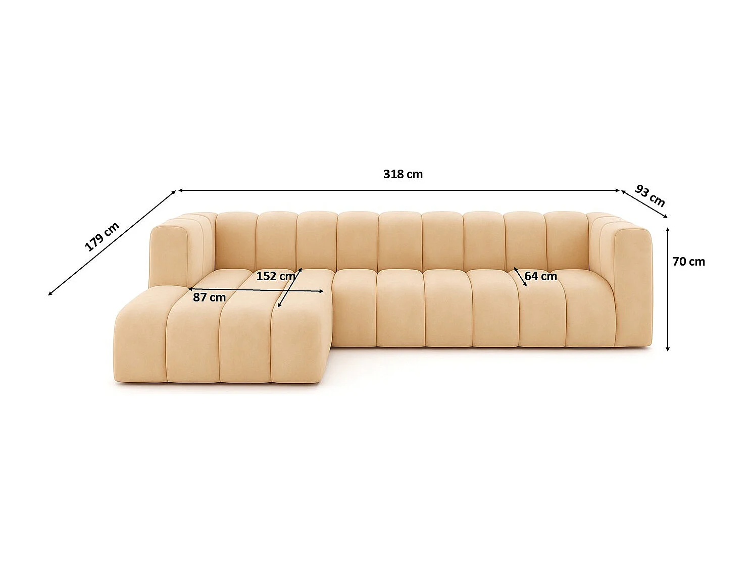 Ecksofa L-Form GRAND 318 cm, Stoff Salvador, Beige, Links