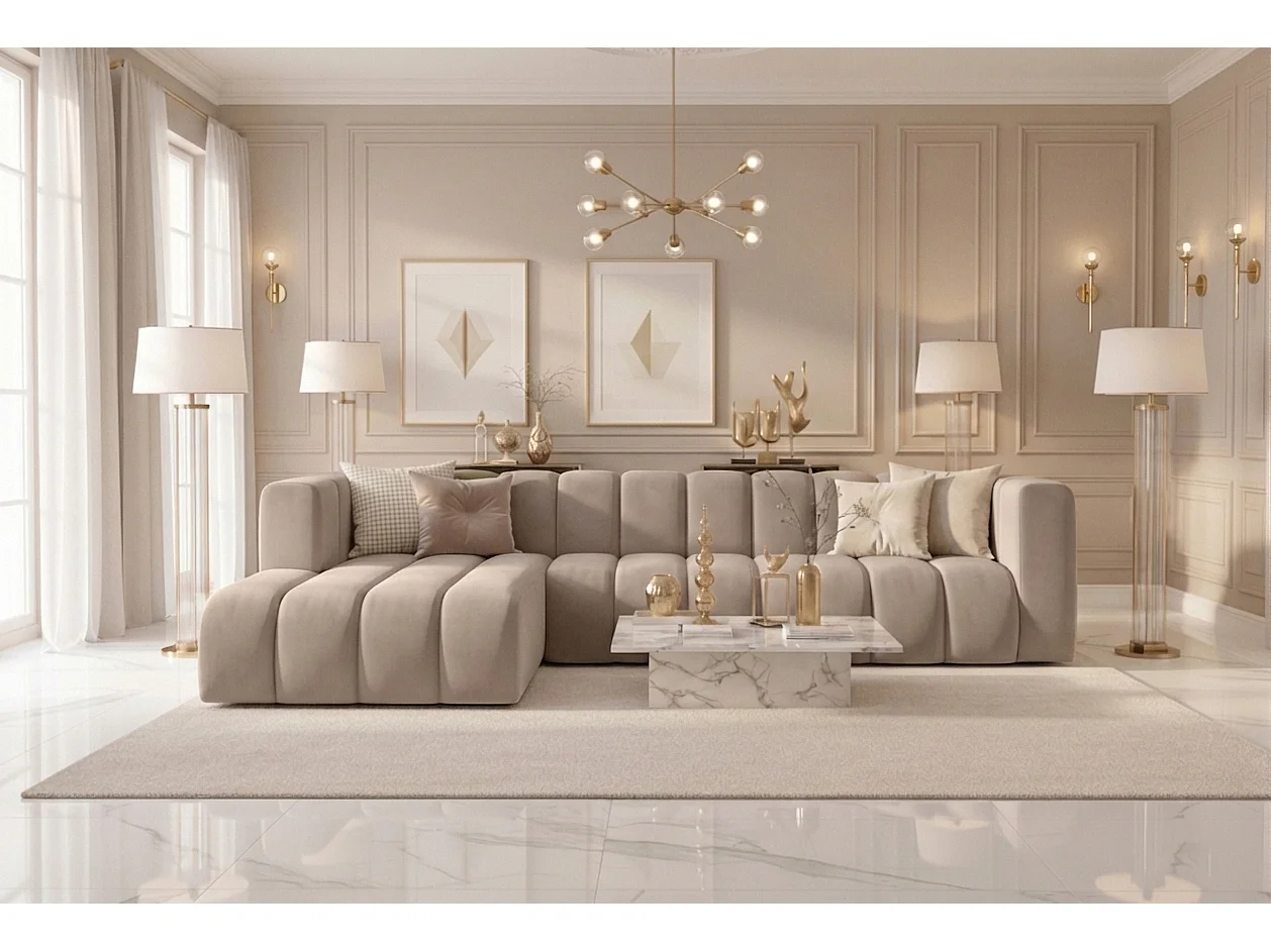 Canapé d'angle en L GRAND 318 cm, tissu Salvador, beige, gauche