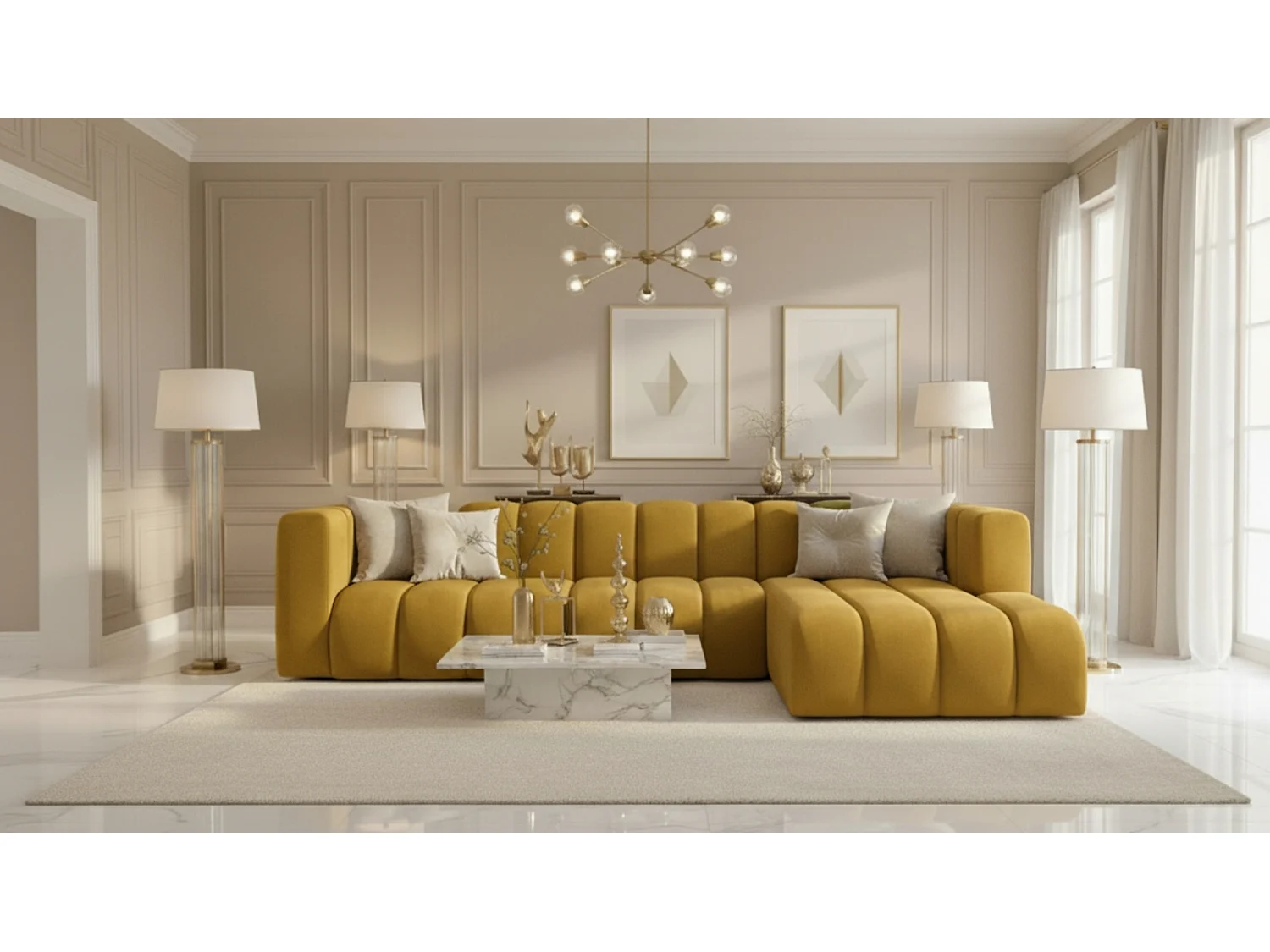 Ecksofa L-Form GRAND 318 cm, Stoff Salvador, Gelb, Rechts