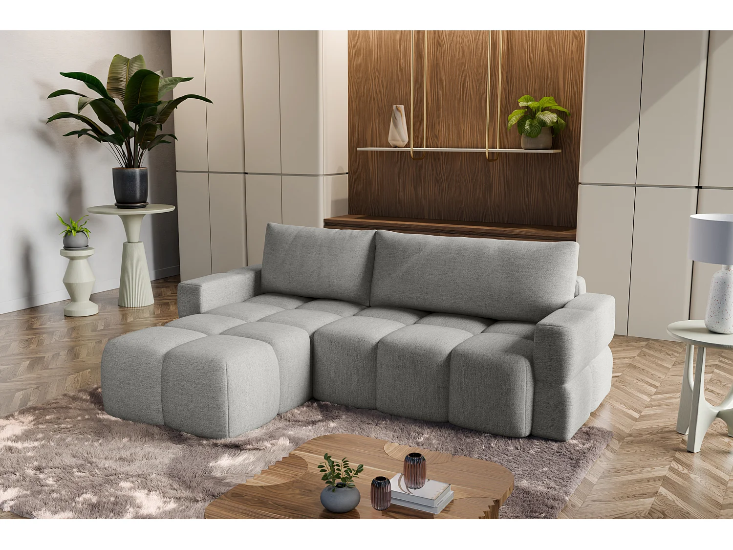 Canapé d'Angle réversible avec fonction de couchage FUMO du fabricant gris clair