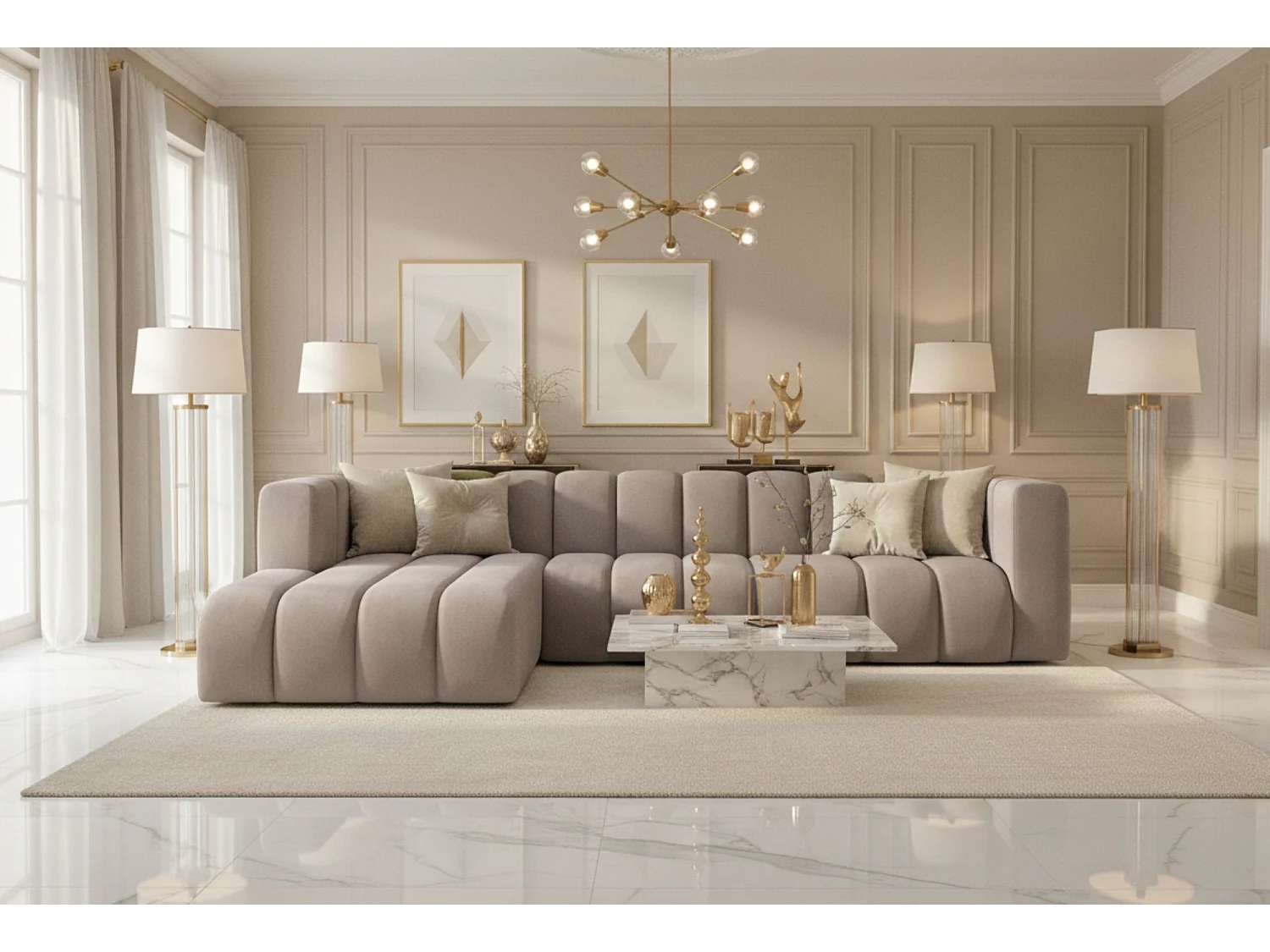 Ecksofa L-Form GRAND 318 cm, Stoff Salvador, Grau, Links