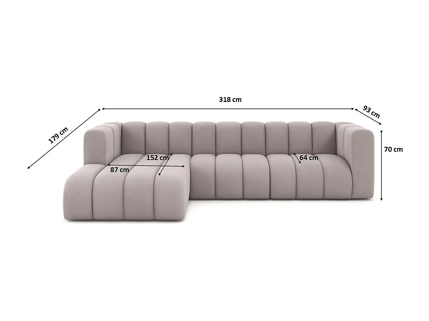 Ecksofa L-Form GRAND 318 cm, Stoff Salvador, Grau, Links