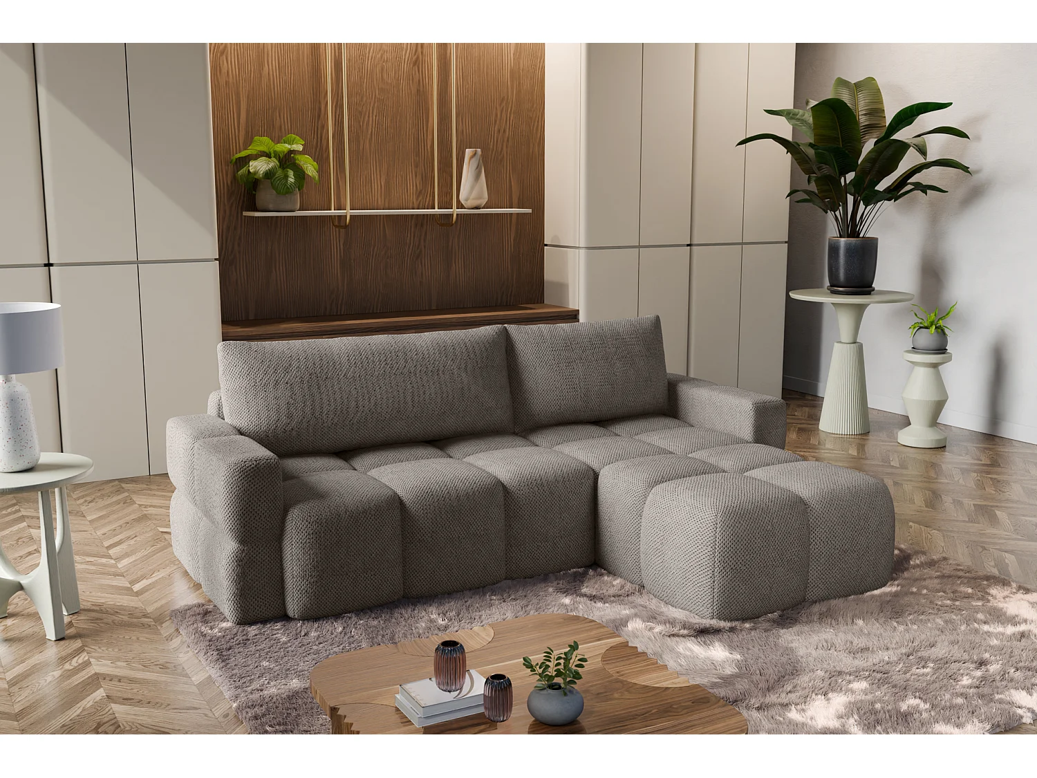 Canapé d'Angle réversible avec fonction de couchage FUMO du fabricant gris foncé