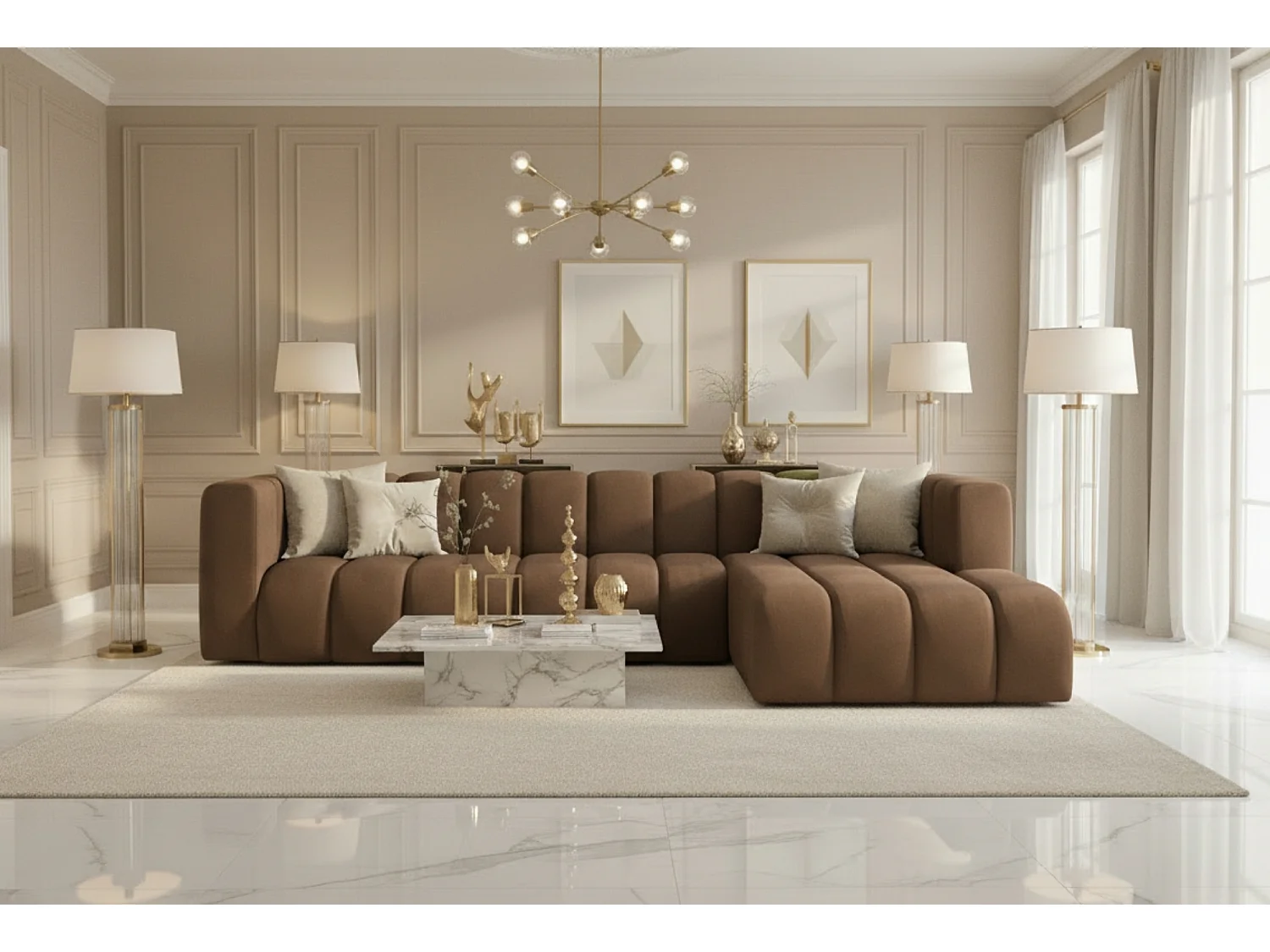 Ecksofa L-Form GRAND 318 cm, Stoff Salvador, Dunkelbraun, Rechts
