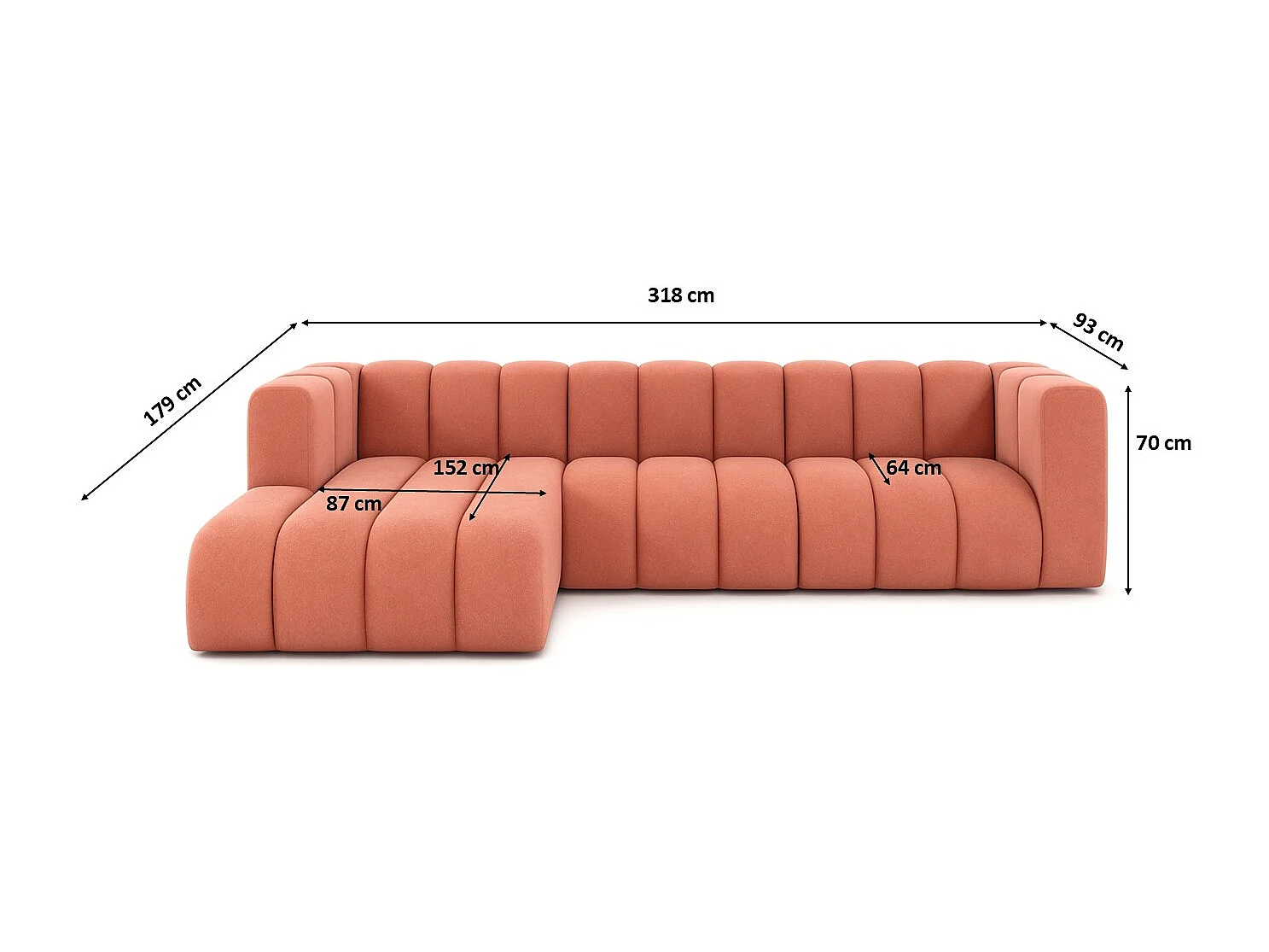Ecksofa L-Form GRAND 318 cm, Stoff Salvador, Rosa, Links