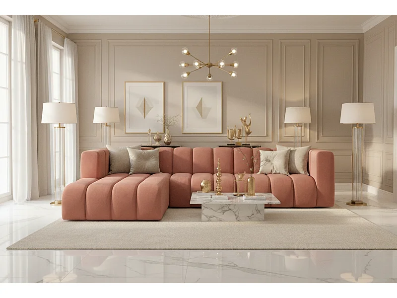 Ecksofa L-Form GRAND 318 cm, Stoff Salvador, Rosa, Links