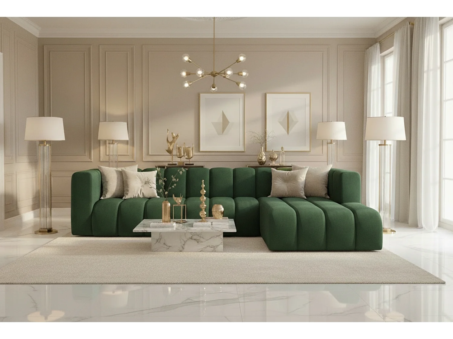 Ecksofa L-Form GRAND 318 cm, Stoff Salvador, Grün, Rechts