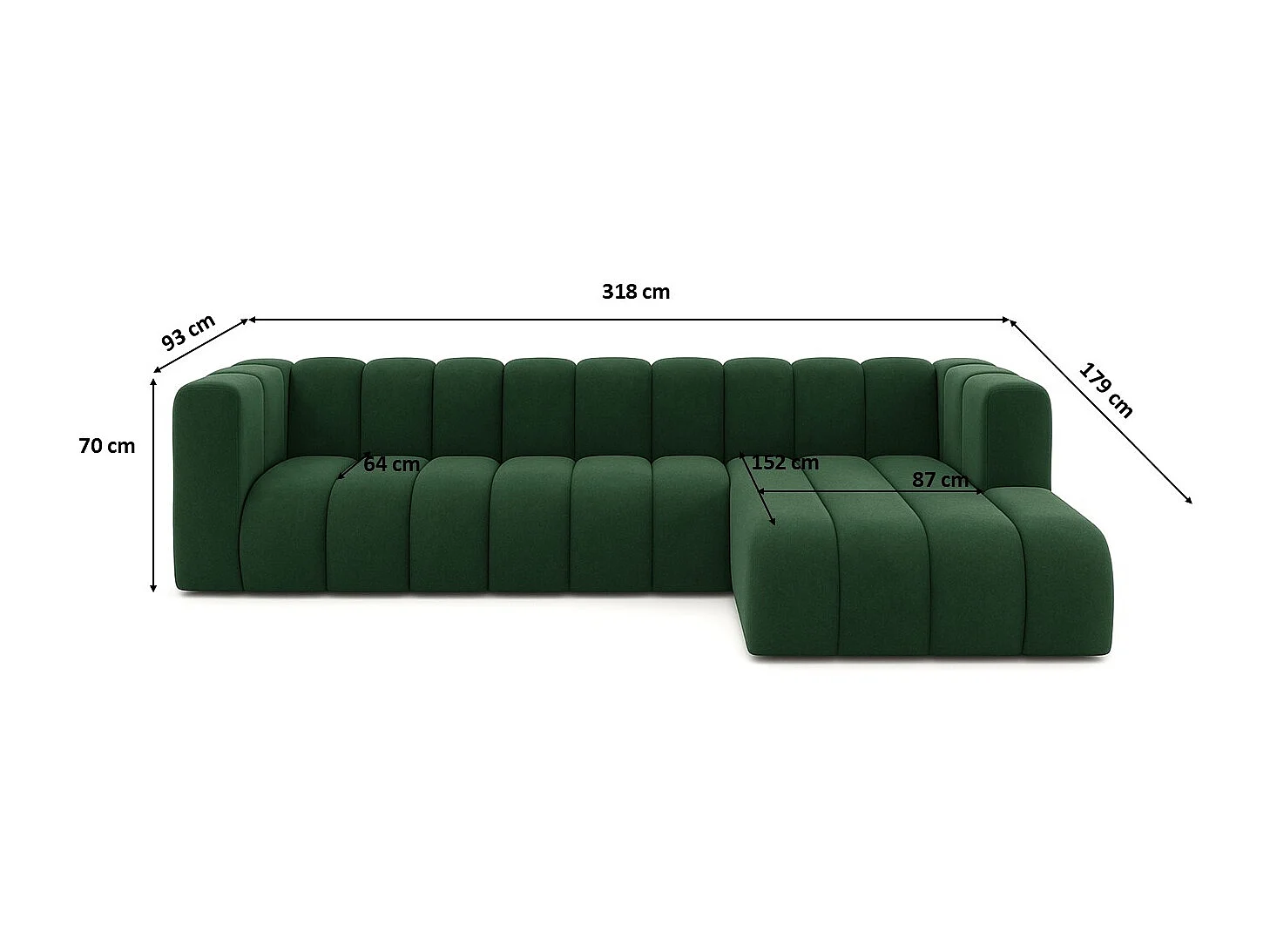 Ecksofa L-Form GRAND 318 cm, Stoff Salvador, Grün, Rechts