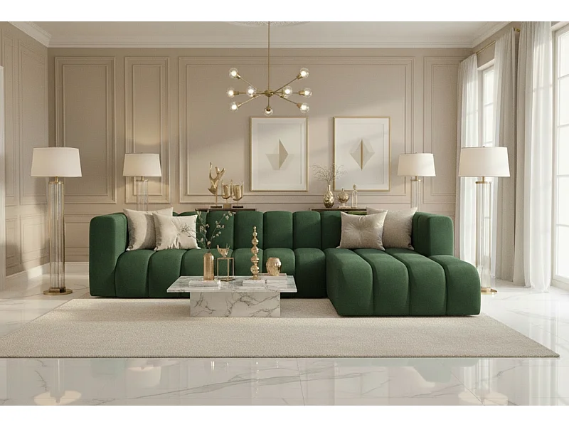 Hoekbank L-vorm GRAND 318 cm, stof Salvador, groen, rechts