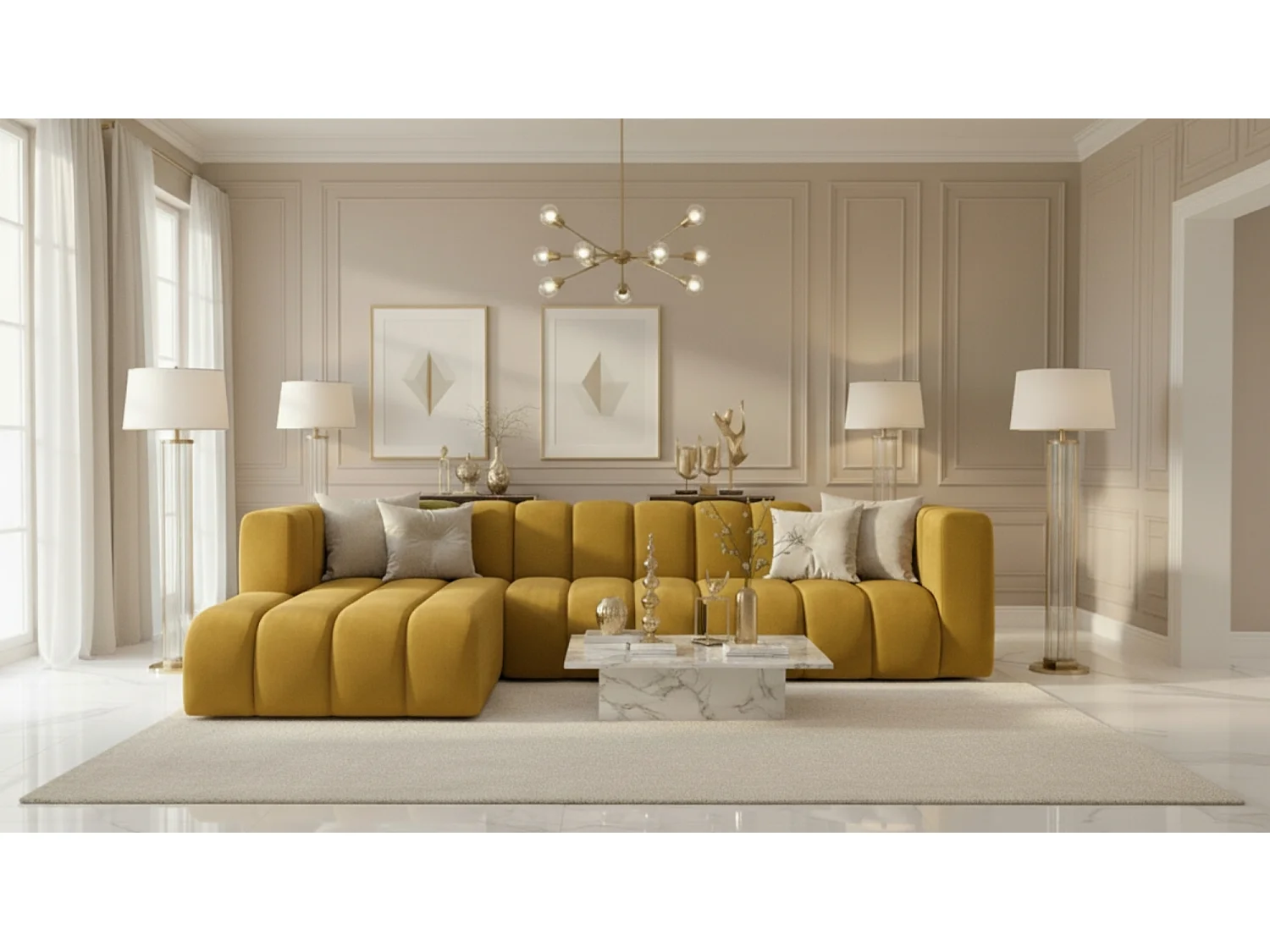 Ecksofa L-Form GRAND 318 cm, Stoff Salvador, Gelb, Links