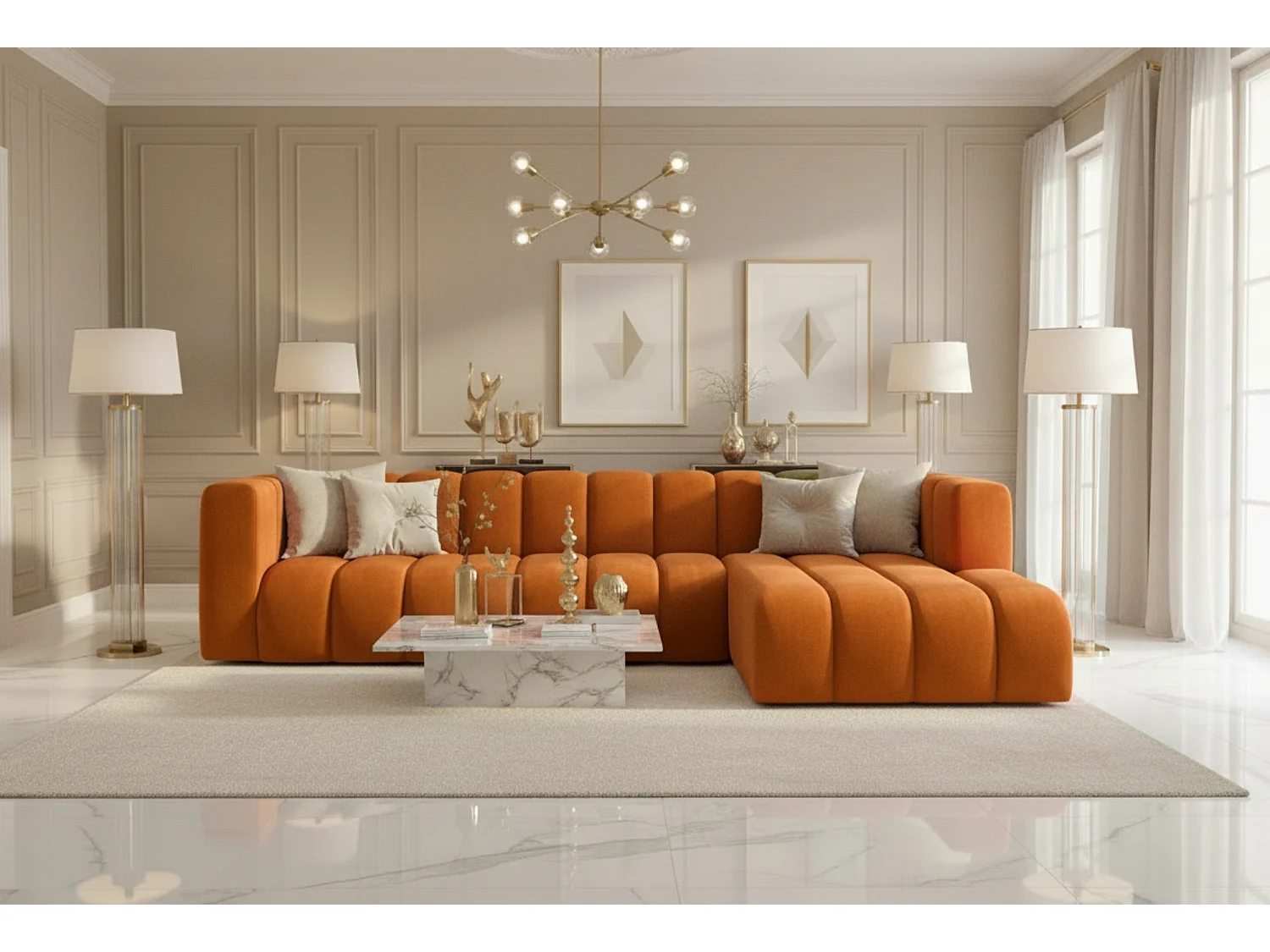 Ecksofa L-Form GRAND 318 cm, Stoff Salvador, Braun, Rechts