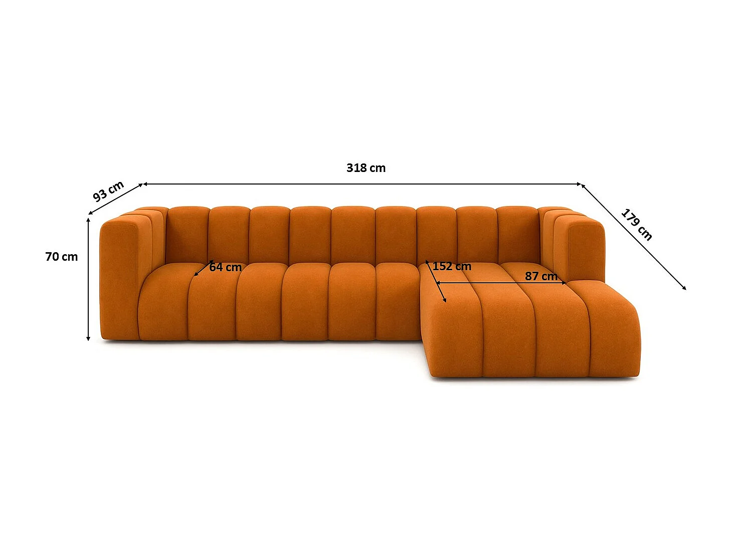 Ecksofa L-Form GRAND 318 cm, Stoff Salvador, Braun, Rechts