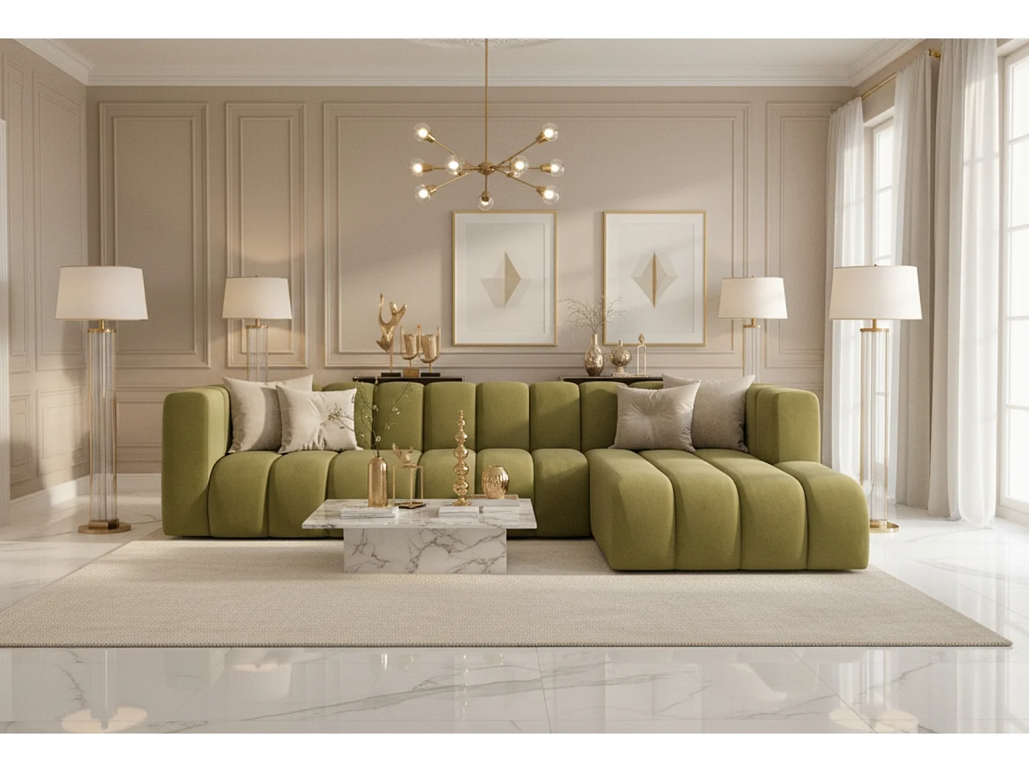 Ecksofa L-Form GRAND 318 cm, Stoff Salvador, Olive, Rechts