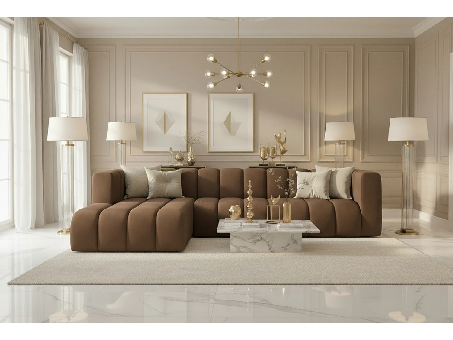 Ecksofa L-Form GRAND 318 cm, Stoff Salvador, Dunkelbraun, Links