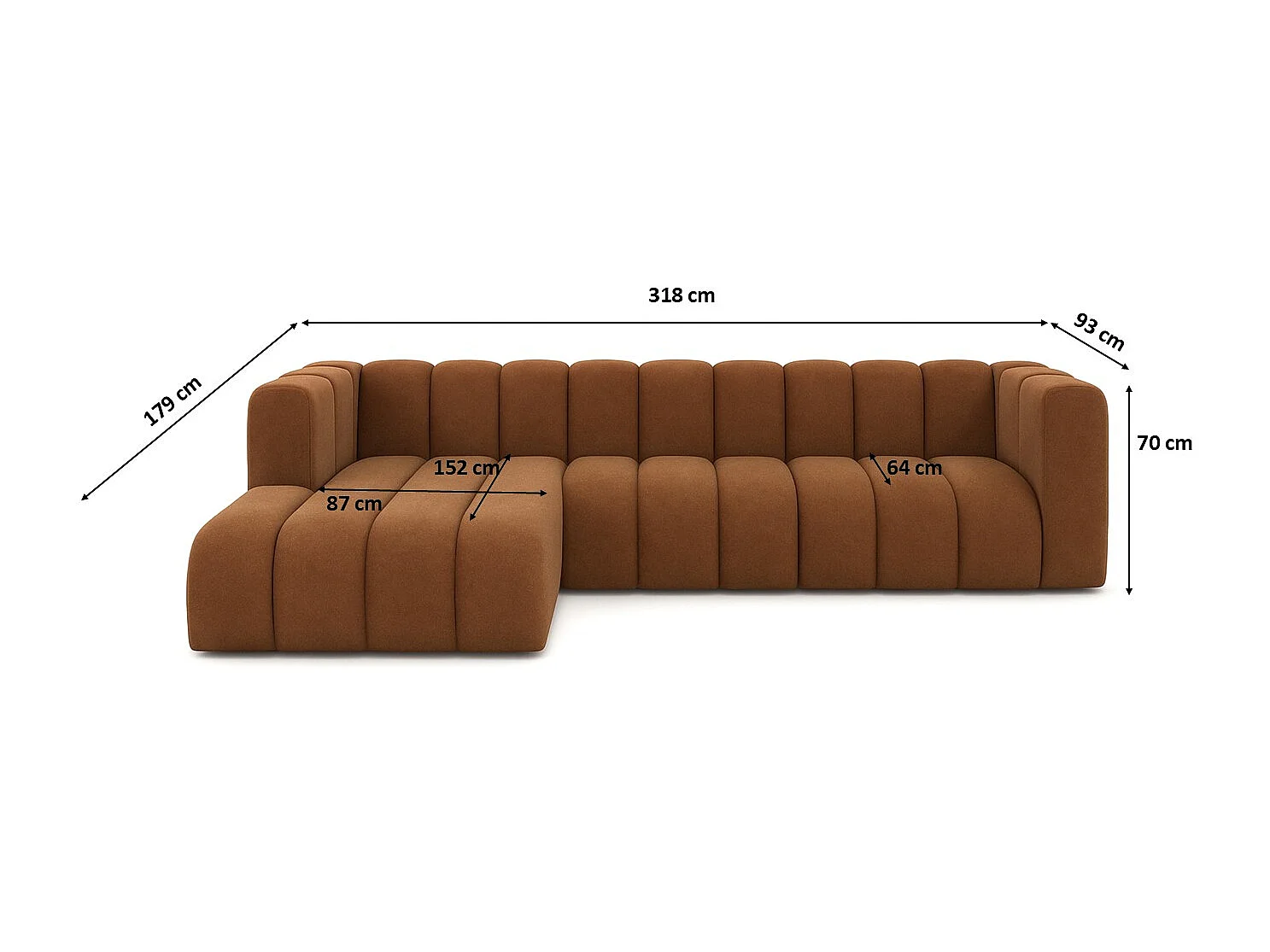 Ecksofa L-Form GRAND 318 cm, Stoff Salvador, Dunkelbraun, Links