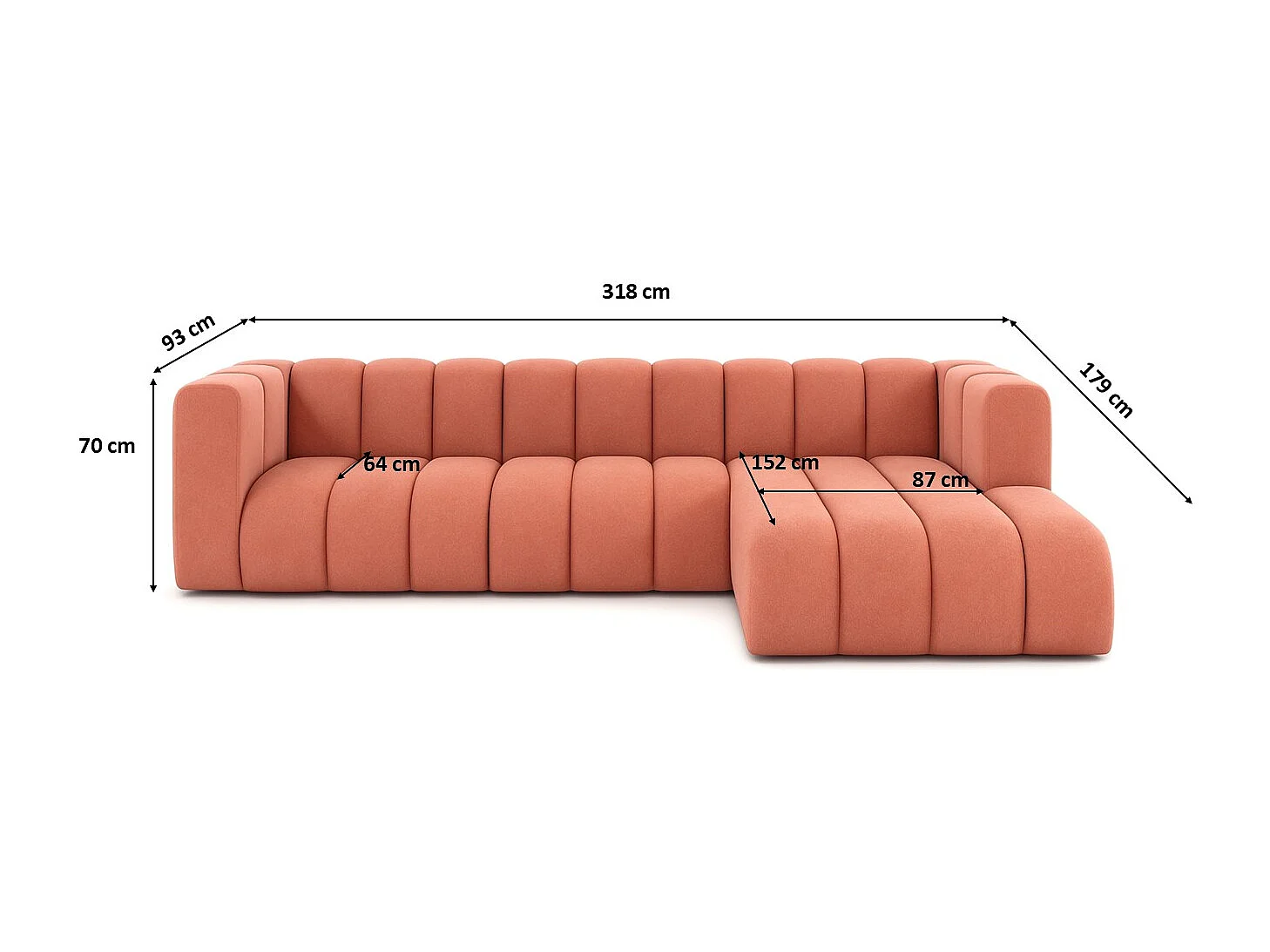 Ecksofa L-Form GRAND 318 cm, Stoff Salvador, Rosa, Rechts