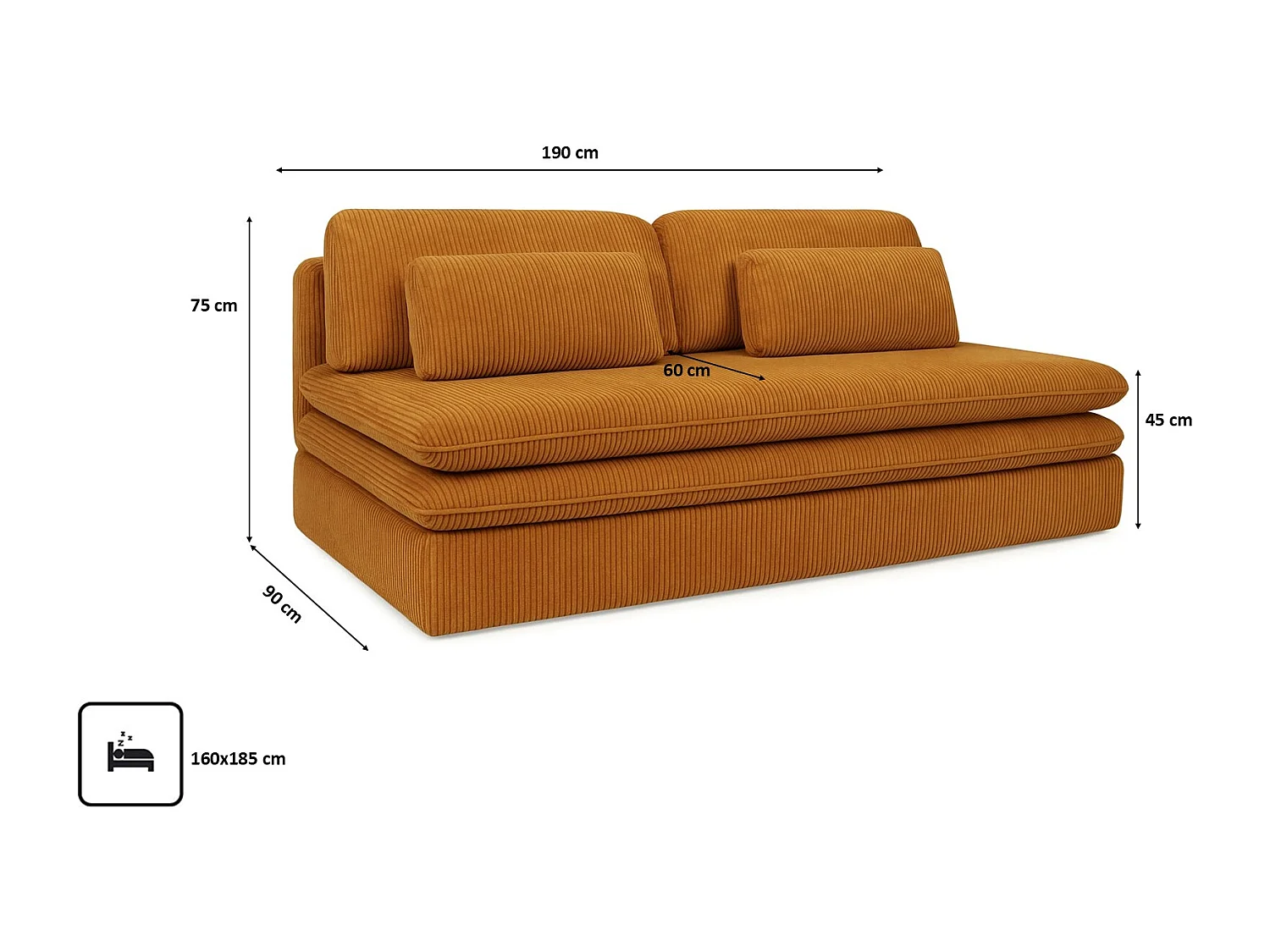 Canapé-lit OLIA avec compartiment de rangement, tissu Poso, couleur moutarde