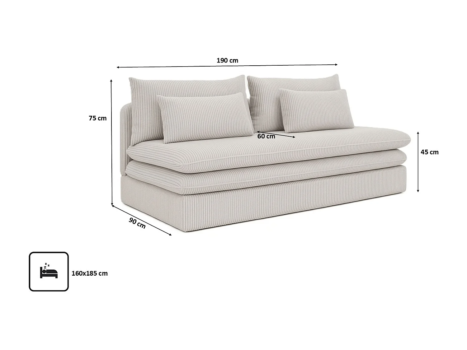 Canapé-lit NELIA avec compartiment de rangement, tissu Poso, beige