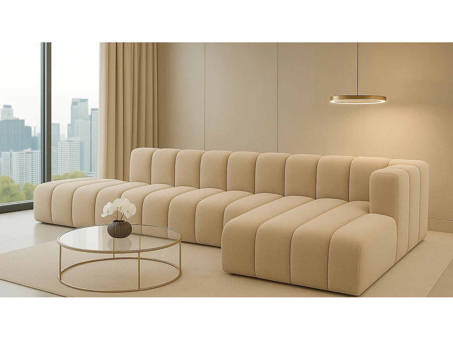 Ecksofa mit Hocker GRAND L, stoff Salvador, Beige, Rechts