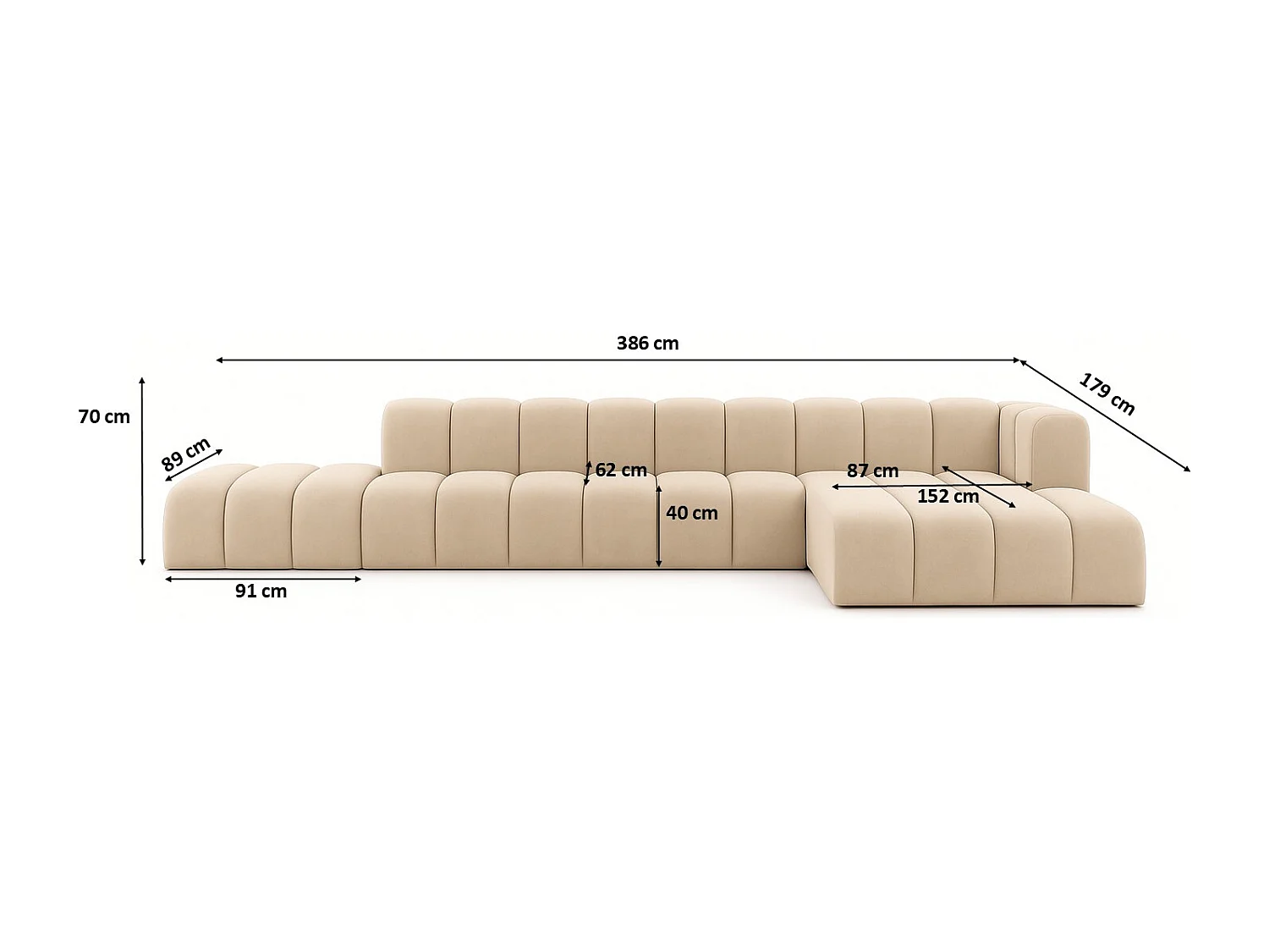 Ecksofa mit Hocker GRAND L, stoff Salvador, Beige, Rechts