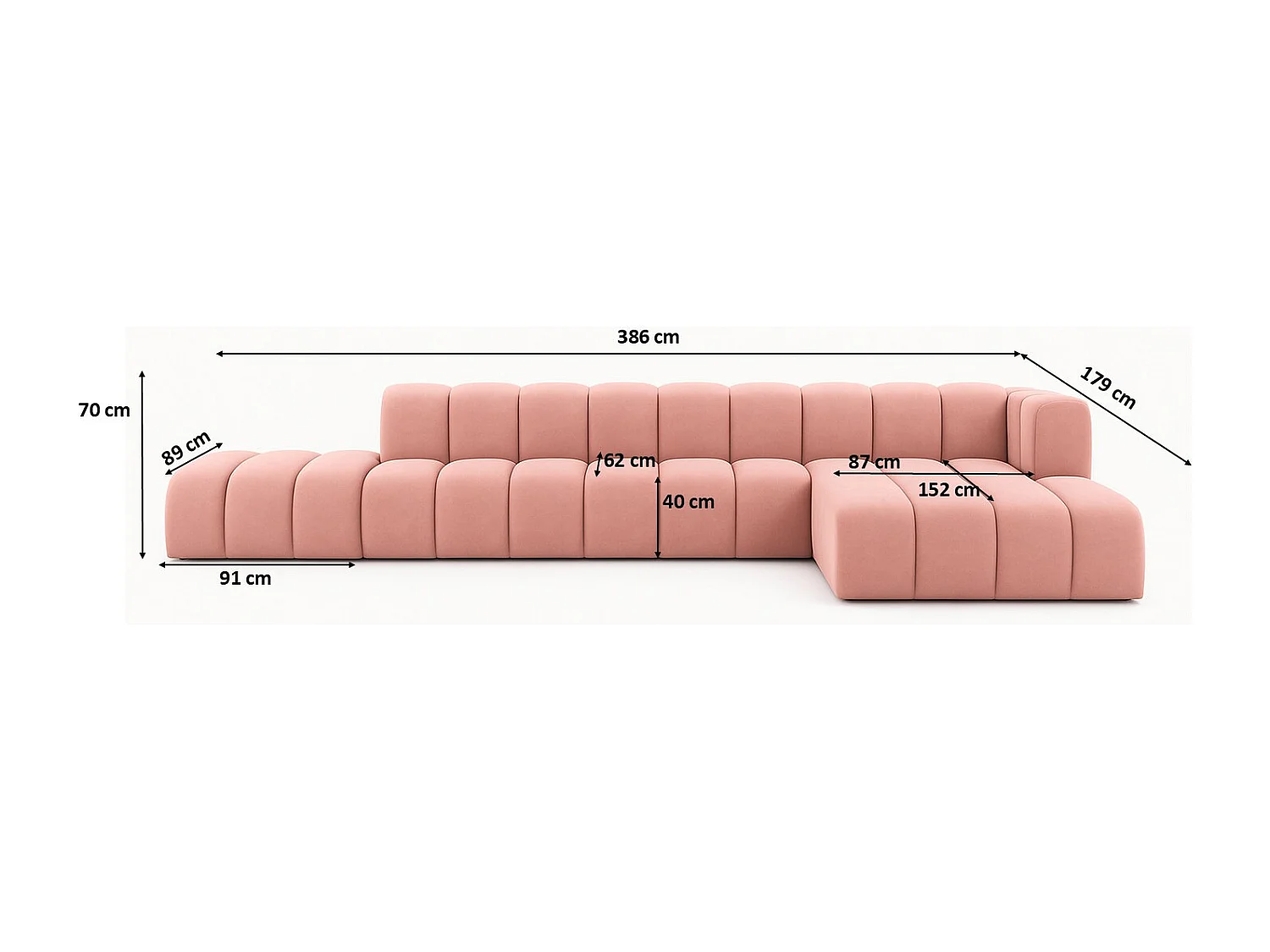 Ecksofa mit Hocker GRAND L, stoff Salvador, Rosa, Rechts