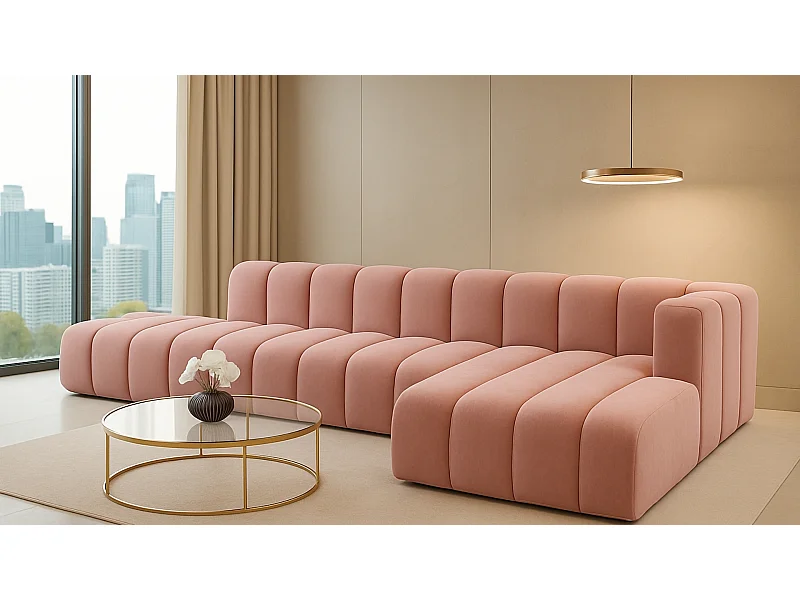 Ecksofa mit Hocker GRAND L, stoff Salvador, Rosa, Rechts