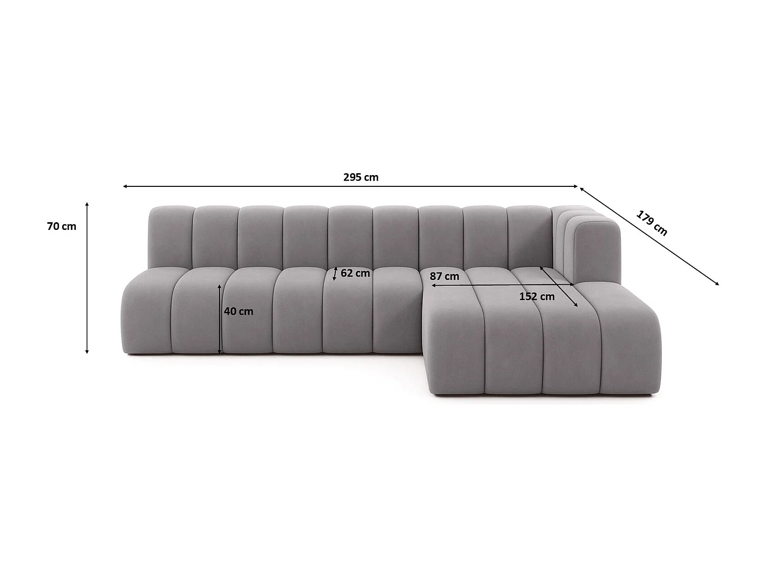 Ecksofa GRAND L 295 cm, stoff Salvador, Grau, Rechts