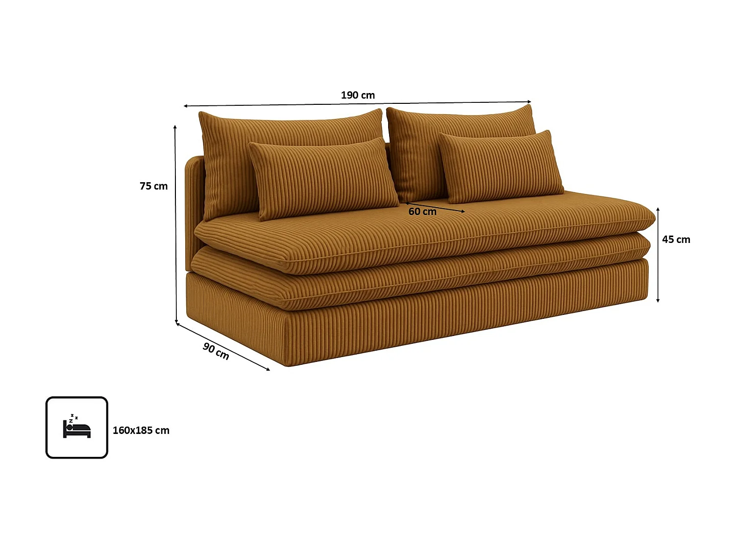 Canapé-lit NELIA avec compartiment de rangement, tissu Poso, couleur moutarde