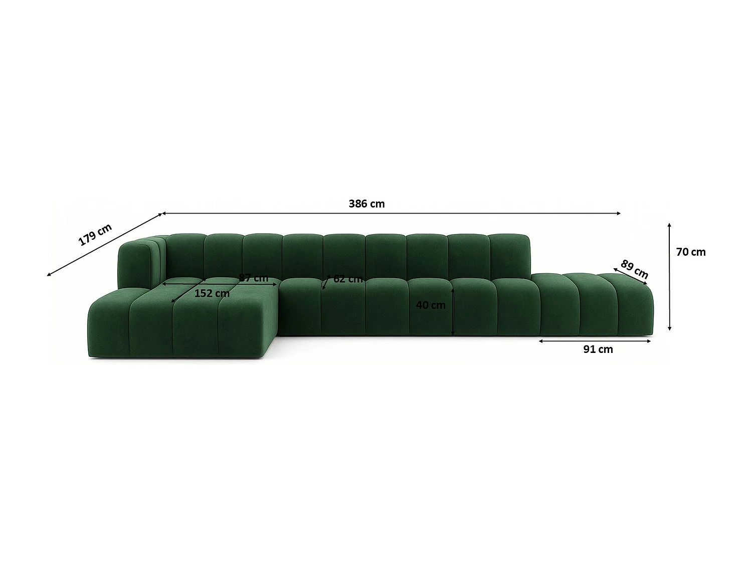 Ecksofa mit Hocker GRAND L, stoff Salvador, Grün, Links