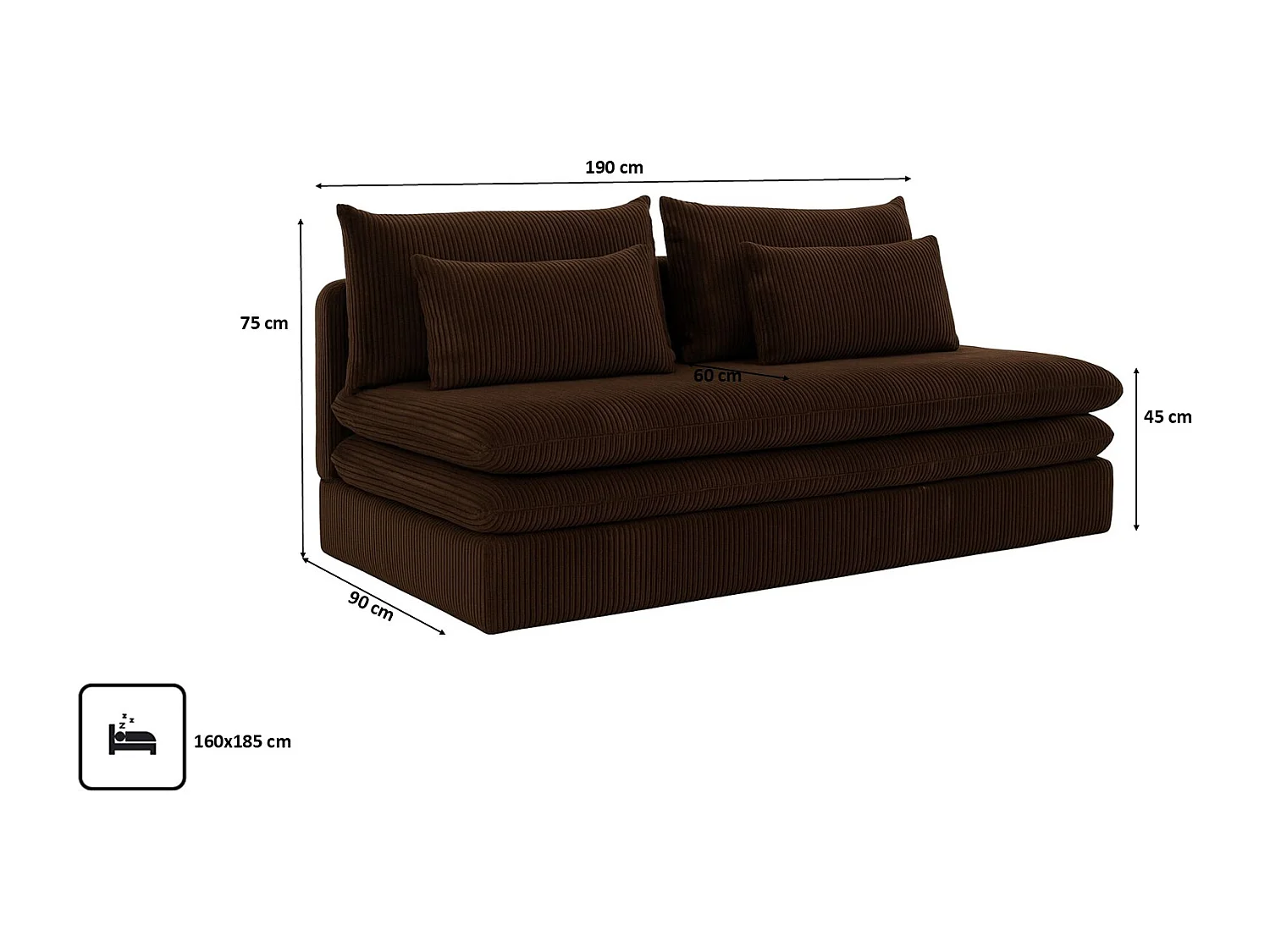 Canapé-lit NELIA avec compartiment de rangement, tissu Poso, marron