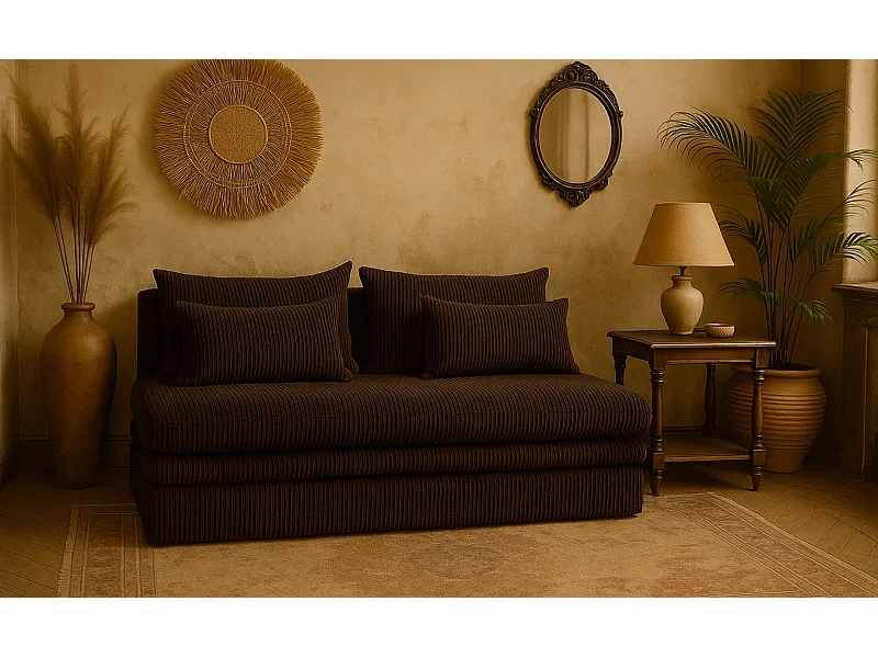 Divano letto NELIA con contenitore, tessuto Poso, marrone