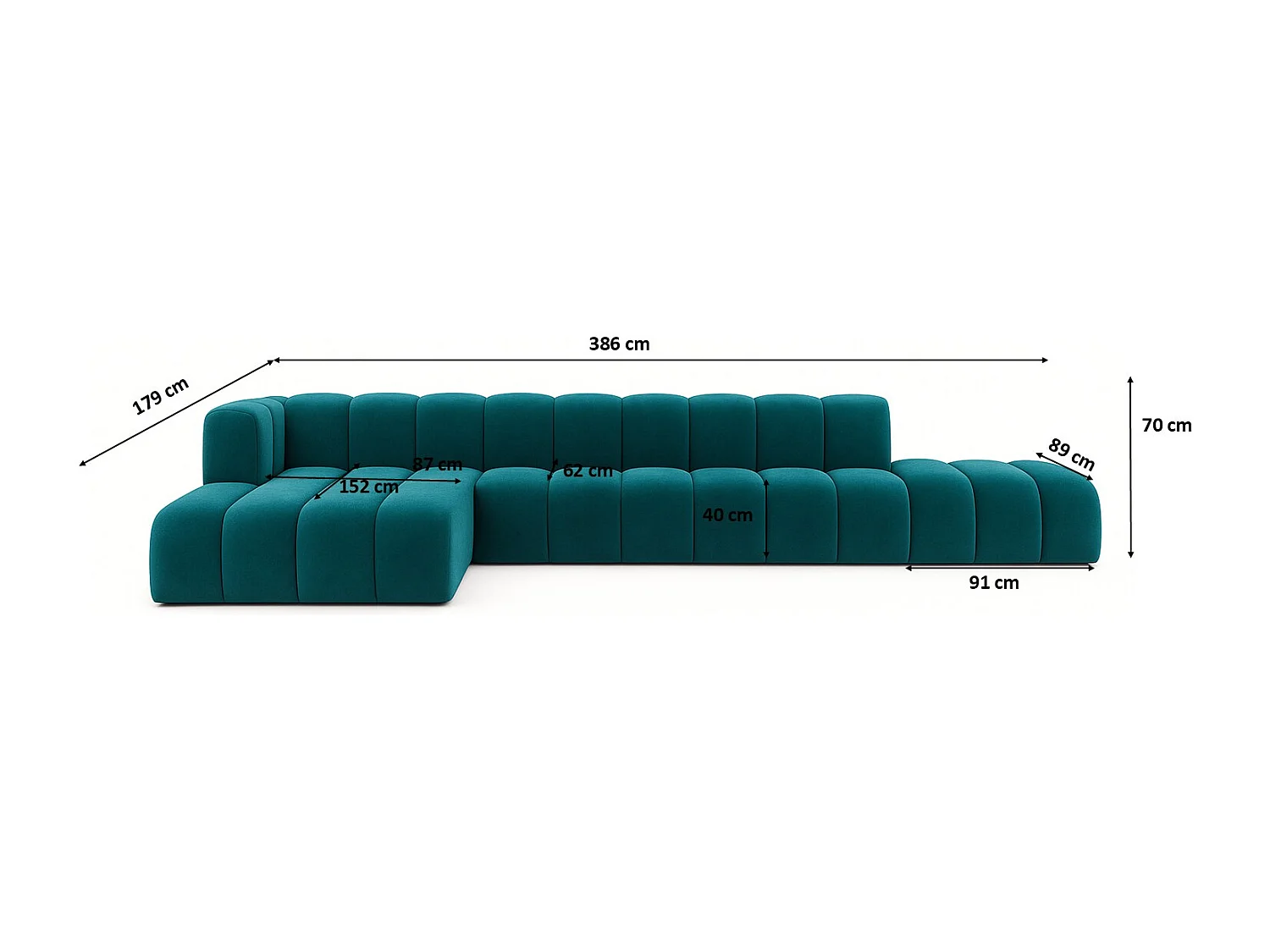 Ecksofa mit Hocker GRAND L, stoff Salvador, Azurblau, Links