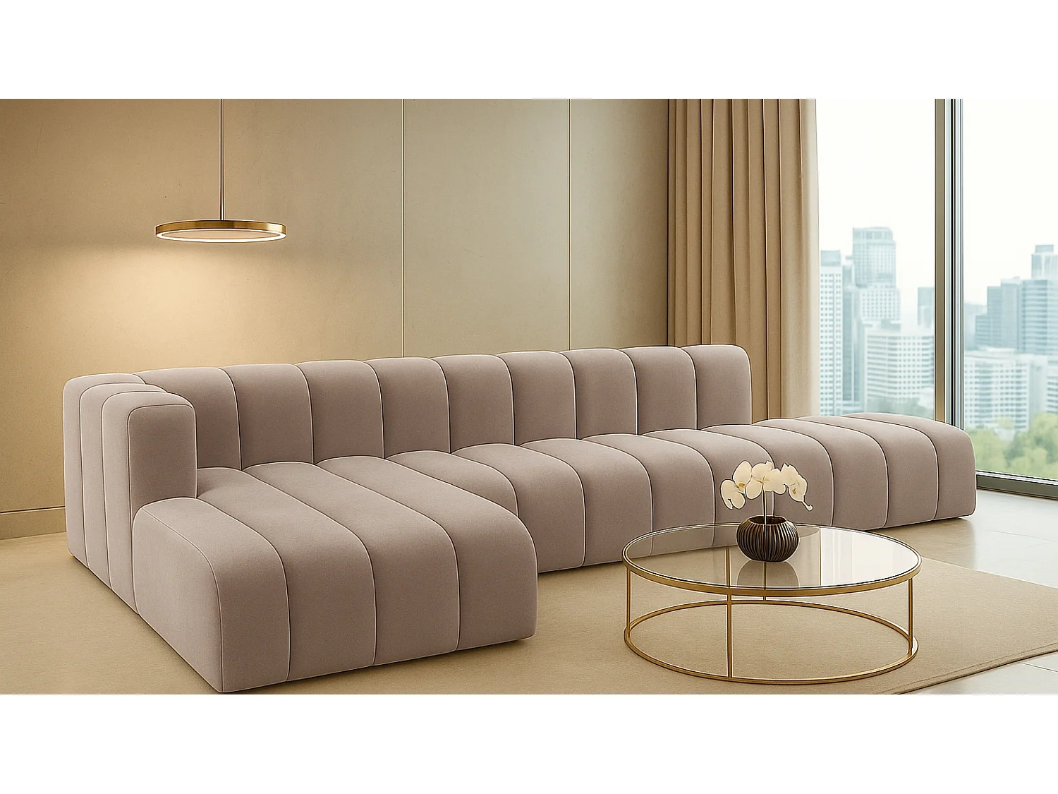 Ecksofa mit Hocker GRAND L, stoff Salvador, Grau, Links