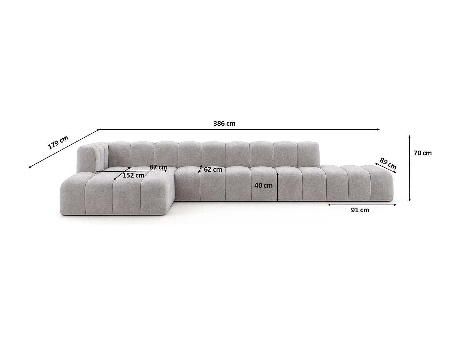 Ecksofa mit Hocker GRAND L, stoff Salvador, Grau, Links